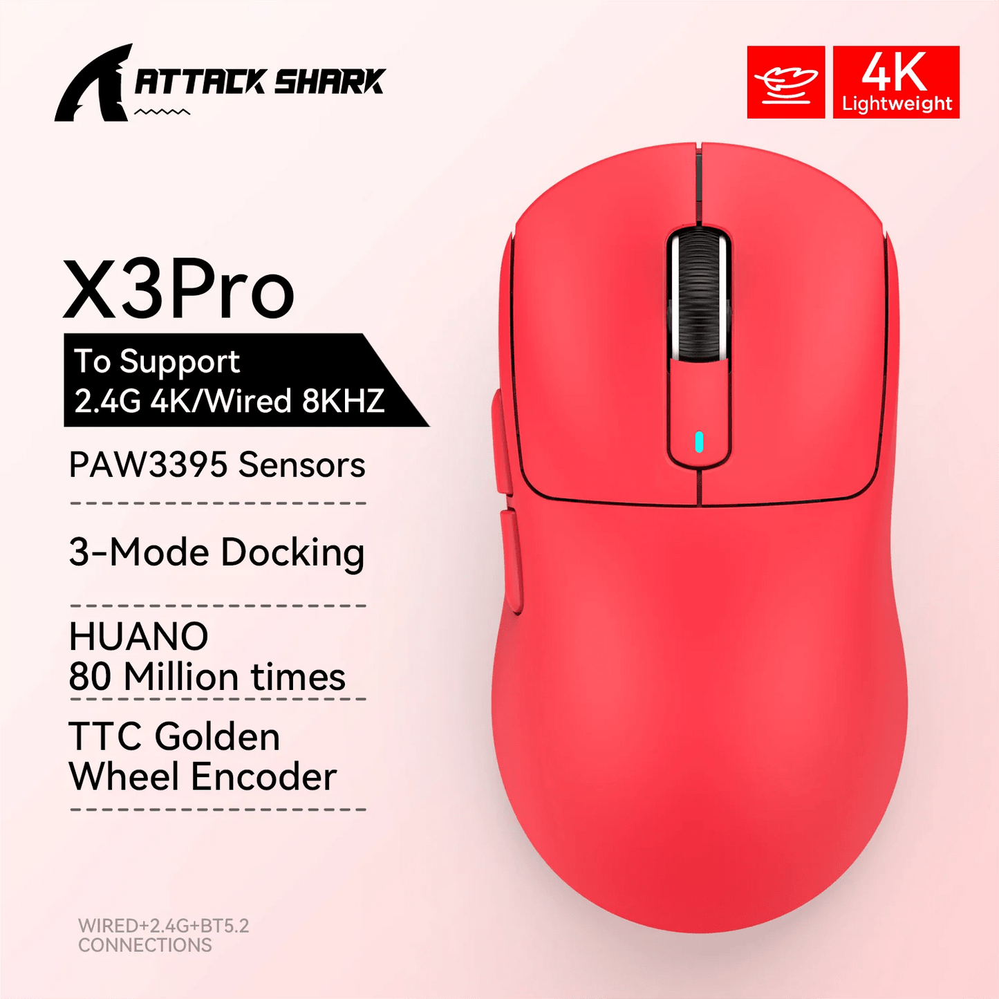 Attack Shark X3Pro X3 Wireless Mouse Lightweight PAW3395 26000dpi Tri - Mode Connection Macro Gaming Mouse for Win/Xbox/PS/Mac - RELUX.STORE
