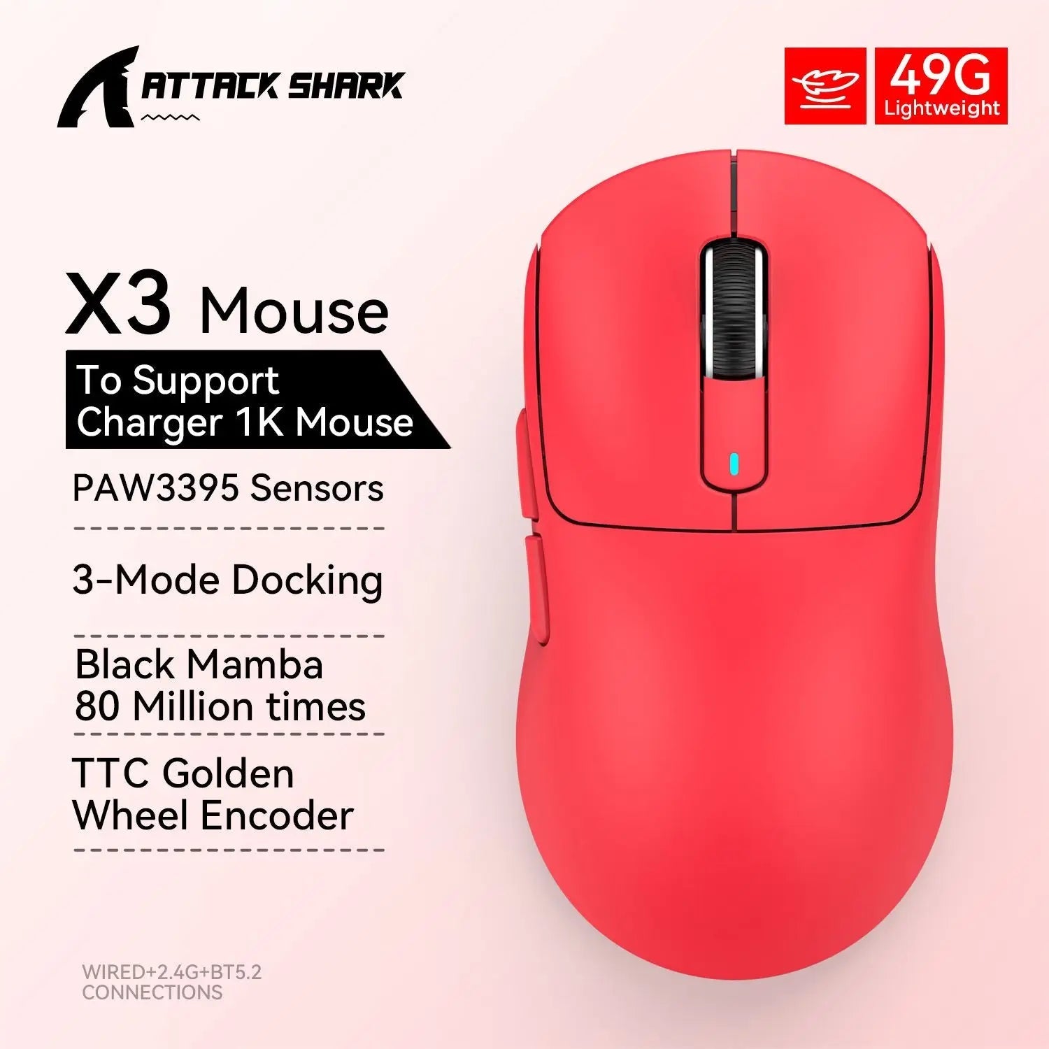 Attack Shark X3Pro X3 Wireless Mouse Lightweight PAW3395 26000dpi Tri - Mode Connection Macro Gaming Mouse for Win/Xbox/PS/Mac - RELUX.STORE