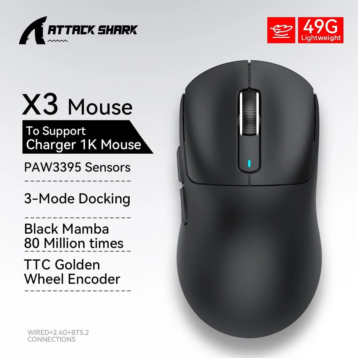 Attack Shark X3Pro X3 Wireless Mouse Lightweight PAW3395 26000dpi Tri - Mode Connection Macro Gaming Mouse for Win/Xbox/PS/Mac - RELUX.STORE