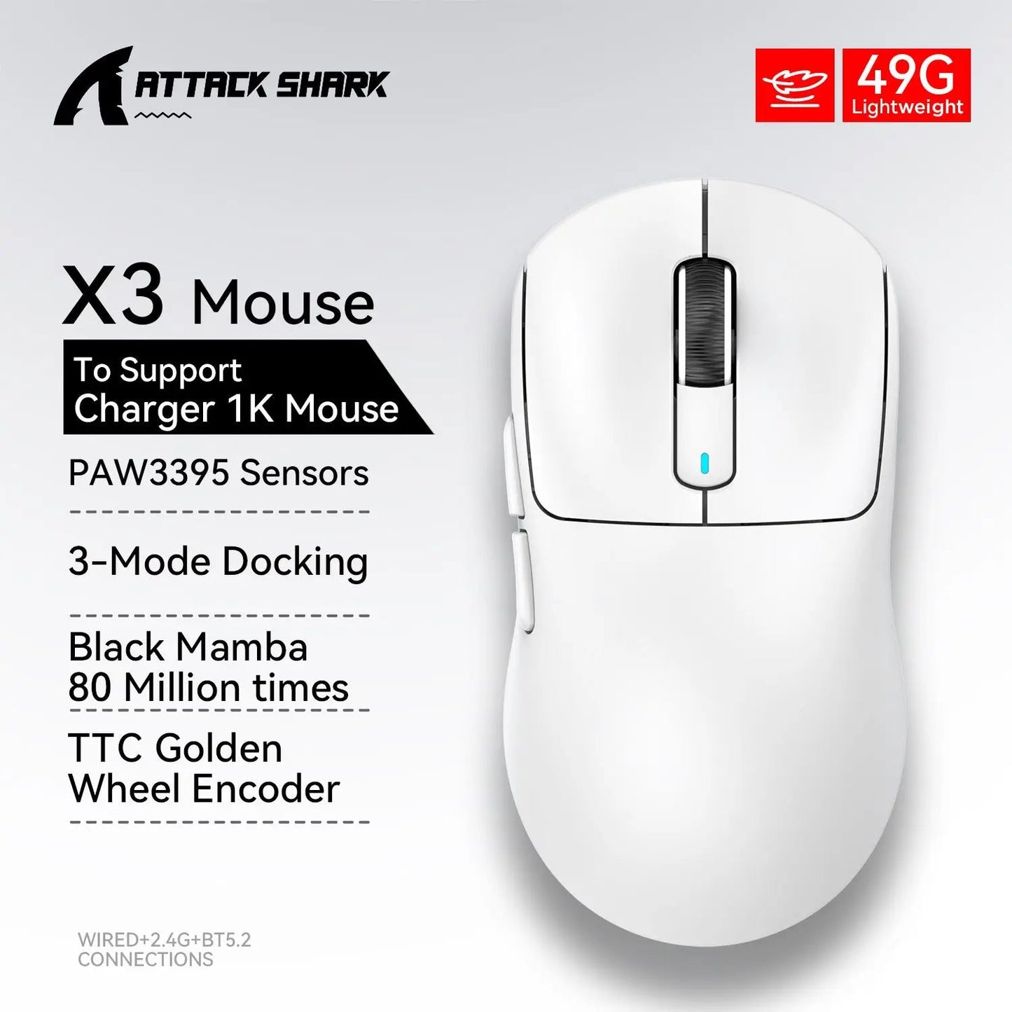 Attack Shark X3Pro X3 Wireless Mouse Lightweight PAW3395 26000dpi Tri - Mode Connection Macro Gaming Mouse for Win/Xbox/PS/Mac - RELUX.STORE