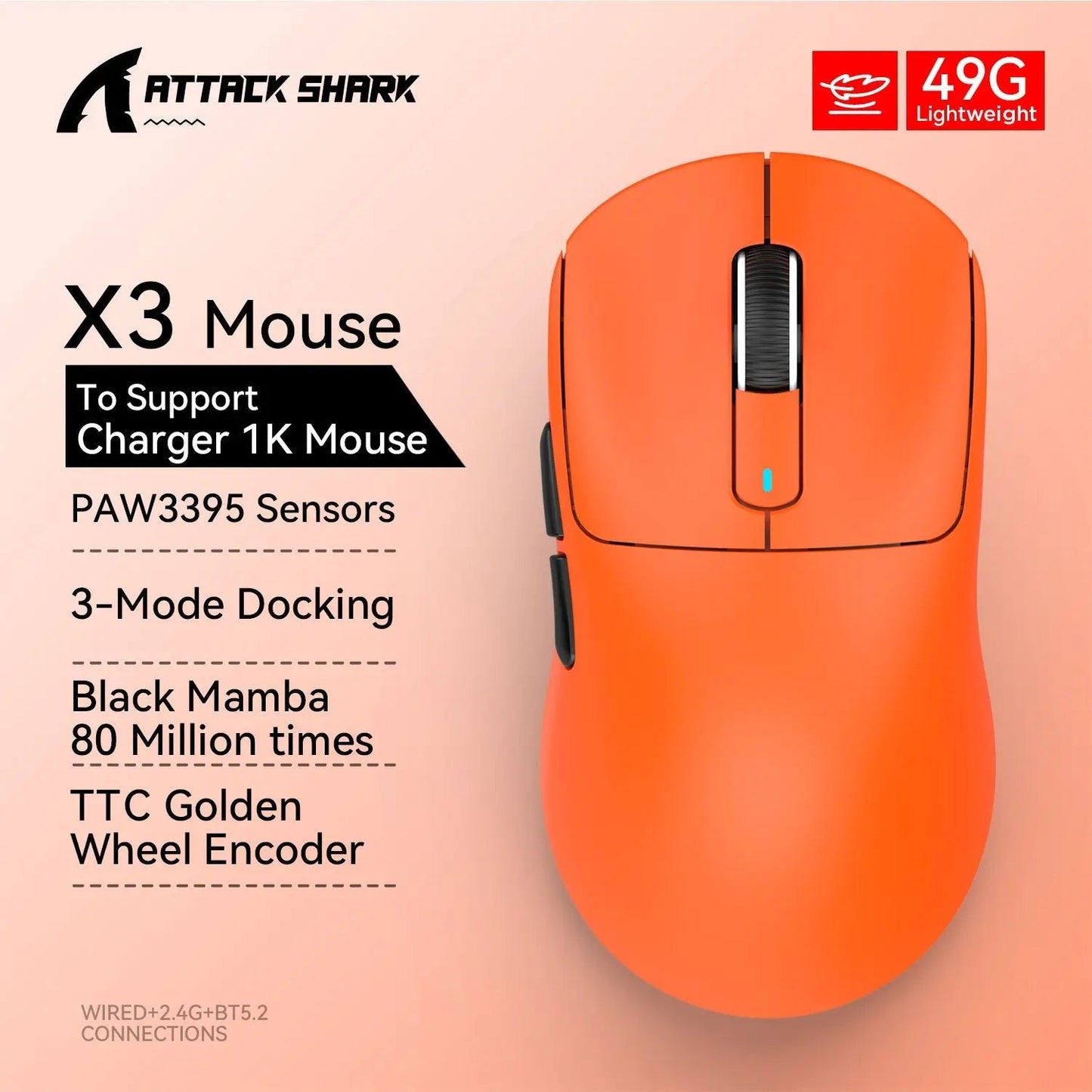 Attack Shark X3Pro X3 Wireless Mouse Lightweight PAW3395 26000dpi Tri - Mode Connection Macro Gaming Mouse for Win/Xbox/PS/Mac - RELUX.STORE