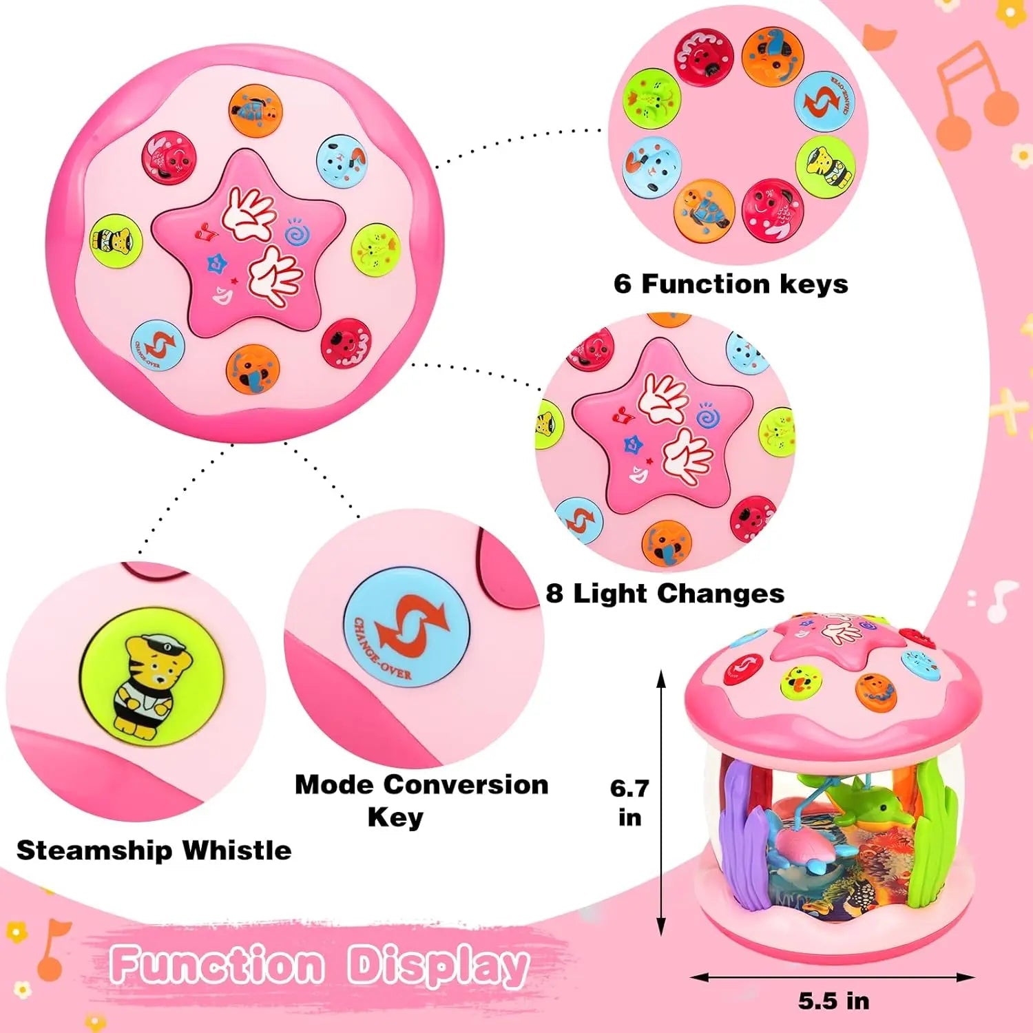 "Baby Girl Toys 6 - 36 Months – Ocean Rotating Light - Up Musical Toy for Crawling & Learning, Infant & Toddler Educational Toy, Gifts for 1 - 3 Years Old (Pink)" - RELUX.STORE