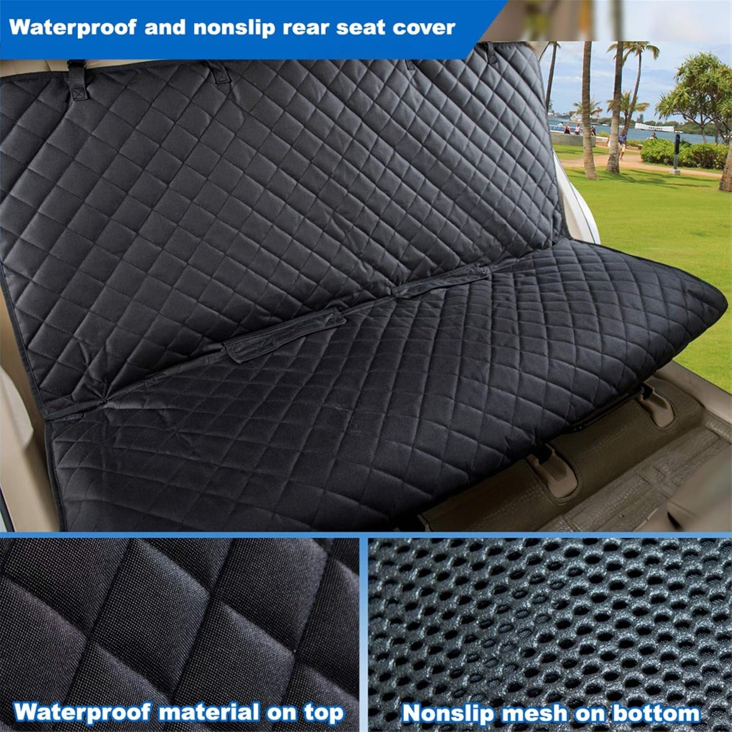 Bench Car Seat Cover Protector – Waterproof, Heavy - Duty, Nonslip Pet Car Seat Cover for Dogs, Universal Fit for Cars, Trucks & SUVs (Black) - RELUX.STORE
