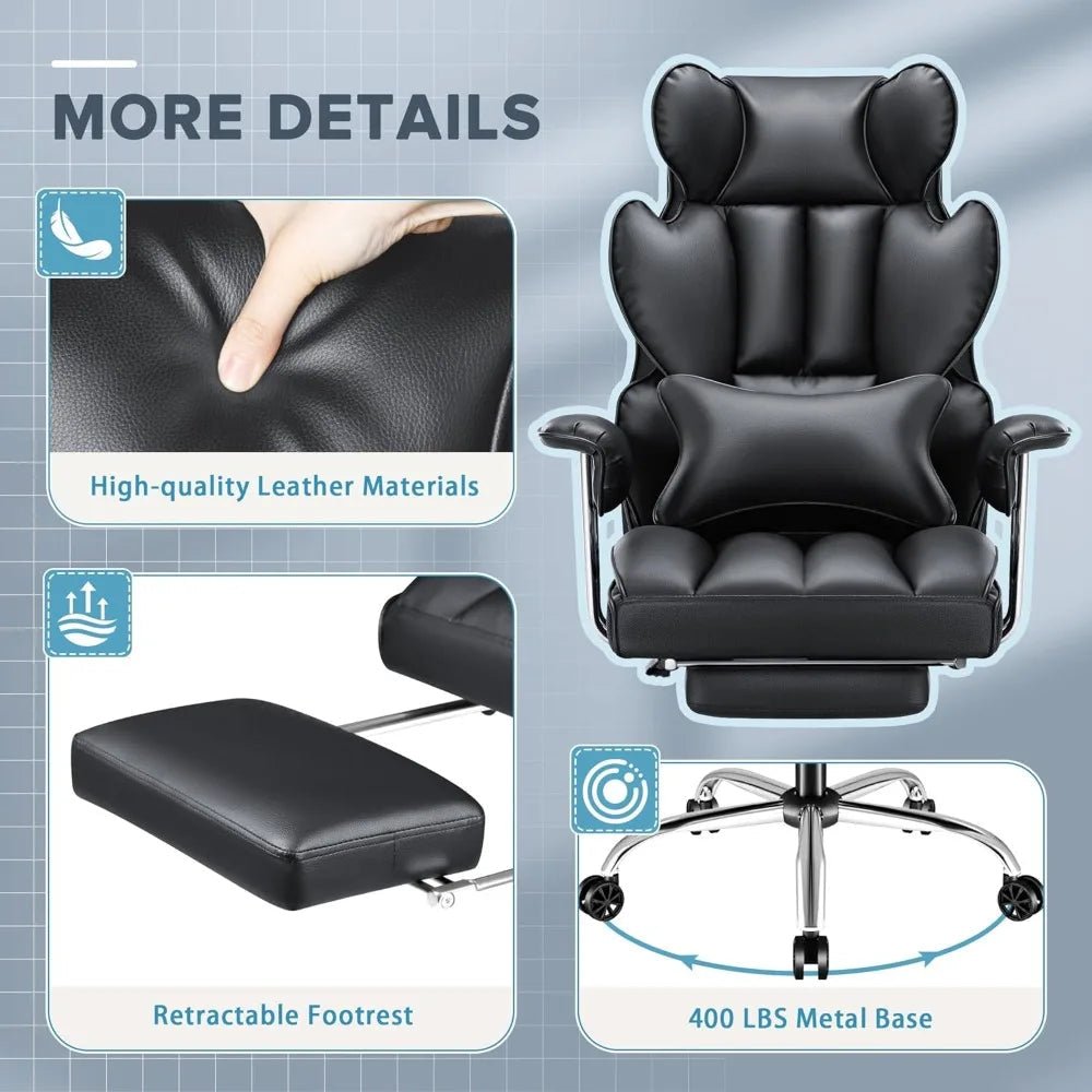 "Big & Tall Executive Office Chair – High Back Leather Ergonomic Reclining Desk Chair with Footrest & Lumbar Support" - RELUX.STORE