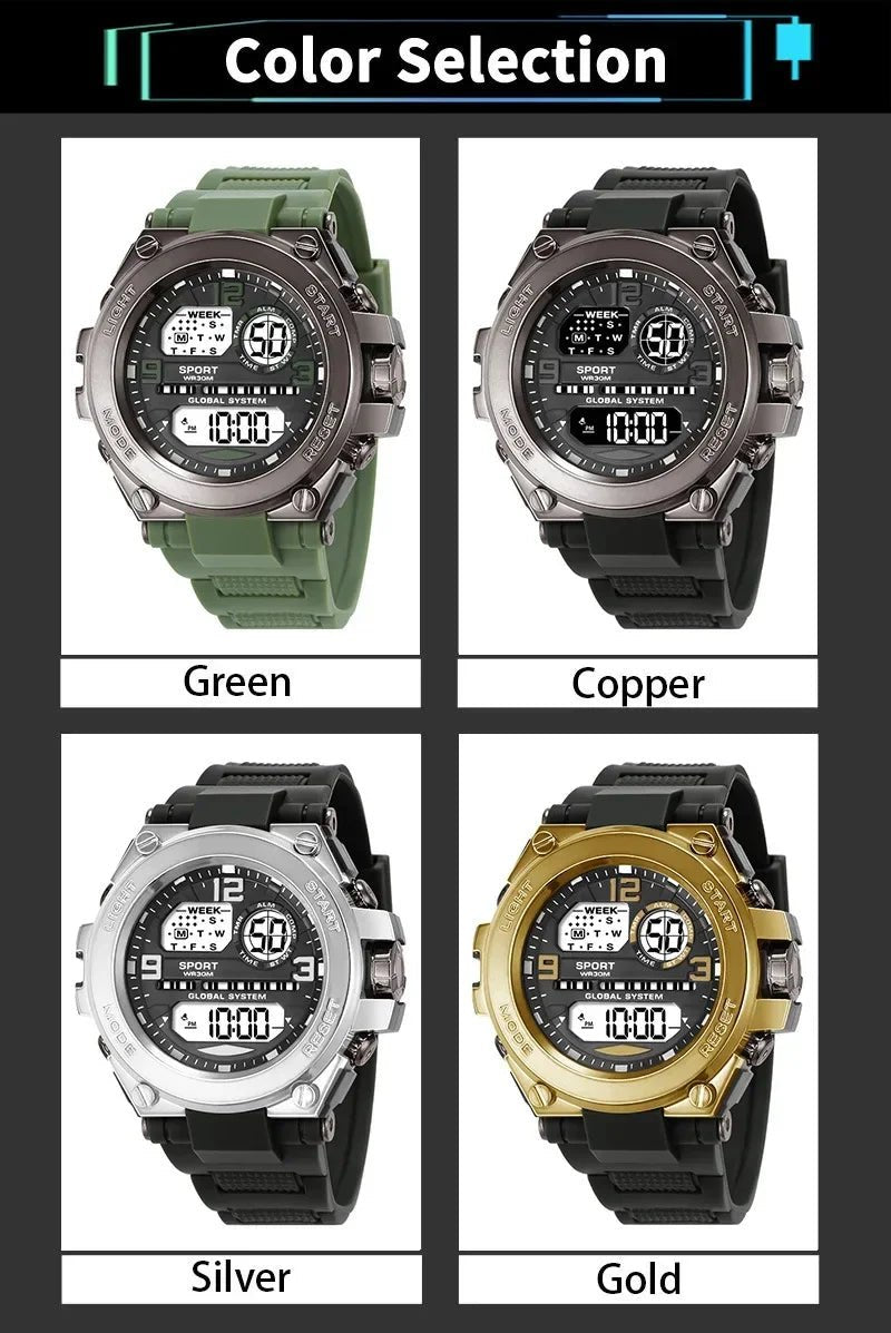 Black Sports Watch for Kids Students Men's Multifunction LED Digital Watch Waterproof Luminous Alarm Clock Electronic Watches - RELUX.STORE