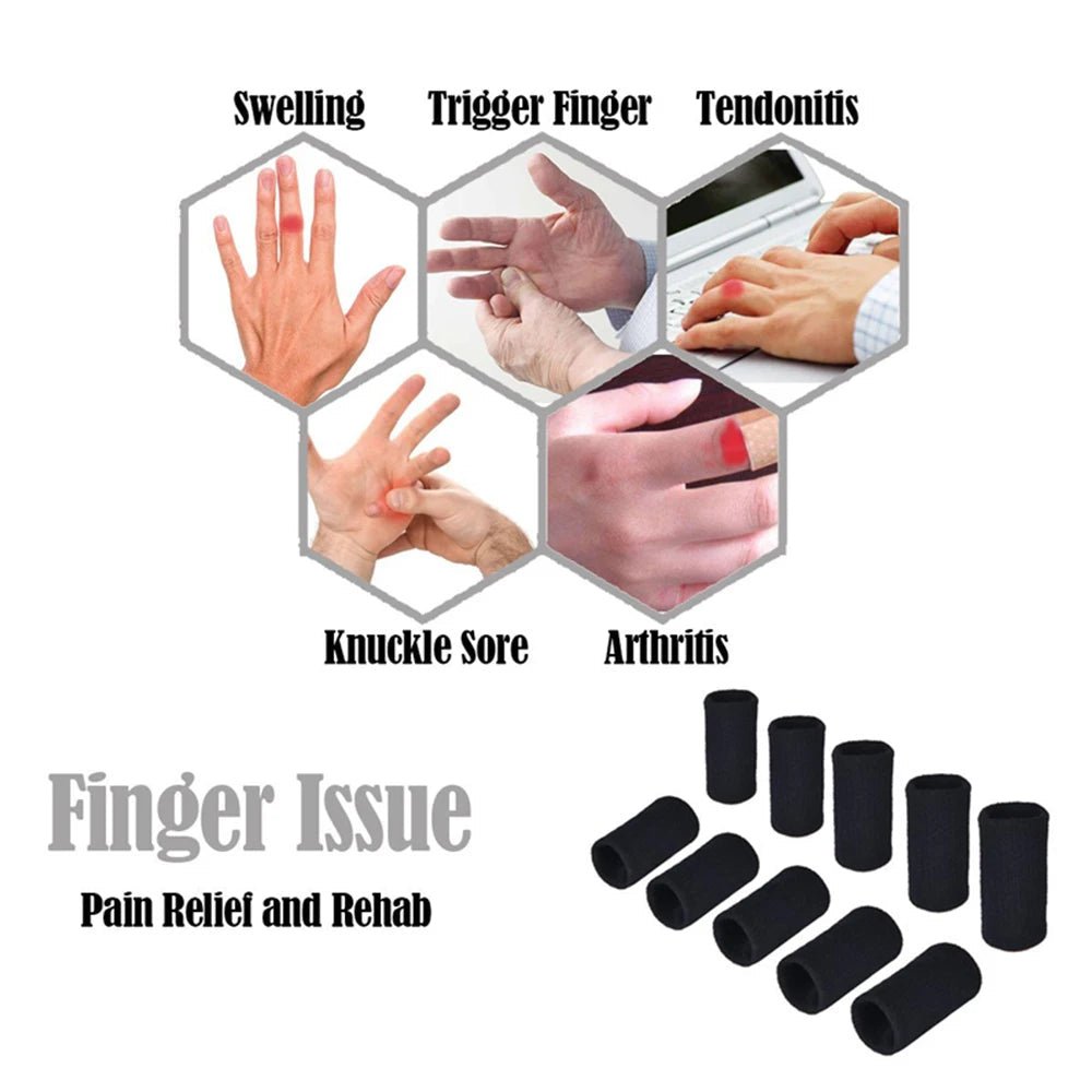 "BraceTop 10pcs Stretchy Sports Finger Sleeves – Arthritis & Finger Support Guards for Basketball, Volleyball & Outdoor Activities by Relux.Store" - RELUX.STORE