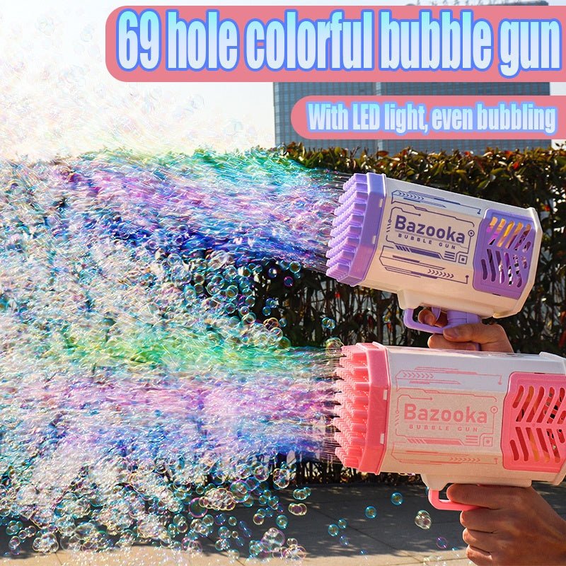Bubble Gun Rocket 69 Holes Soap Bubbles Machine Gun Shape Automatic Blower With Light Toys For Kids Pomperos - RELUX.STORE