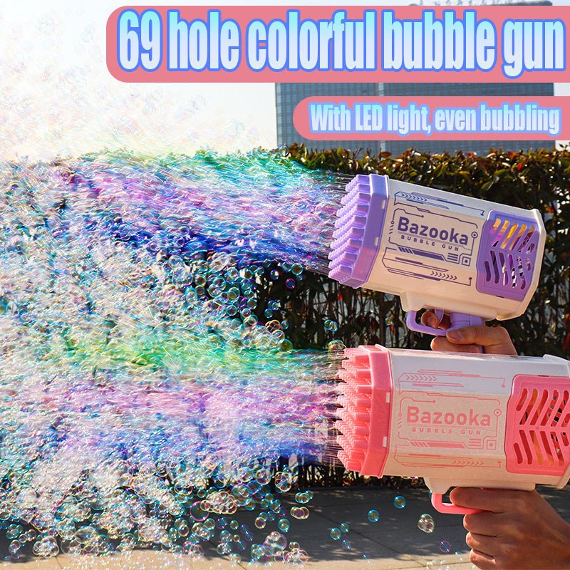 Bubble Gun Rocket 69 Holes Soap Bubbles Machine Gun Shape Automatic Blower With Light Toys For Kids Pomperos - RELUX.STORE