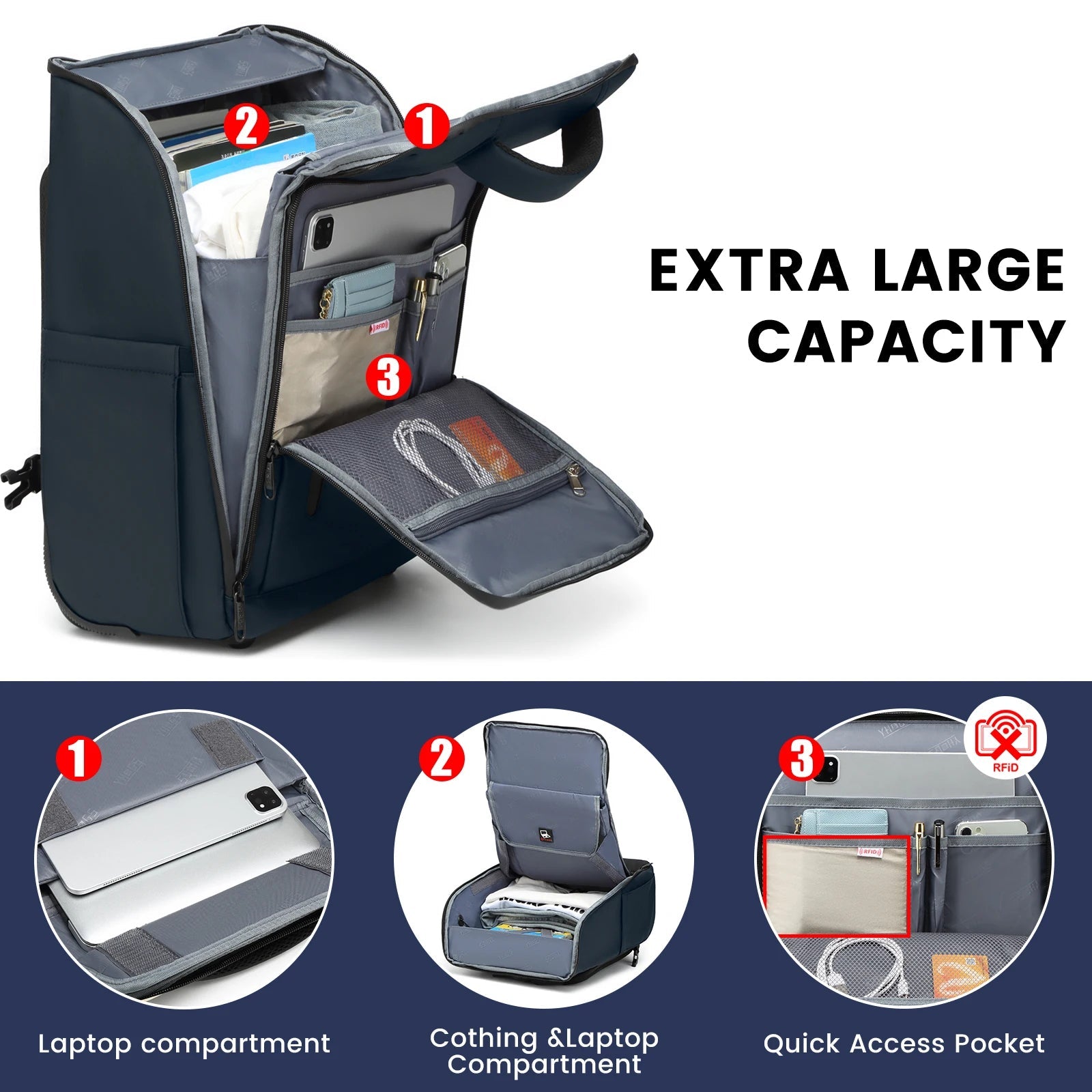 Business Rolling Backpack with Wheels Cabin Carry on Bag Waterproof Business Travel Laptop Bags Carry on Luggage bags 18 Inch - RELUX.STOREBusiness Rolling Backpack with Wheels Cabin Carry on Bag Waterproof Business Travel Laptop Bags Carry on Luggage bags 18 Inch