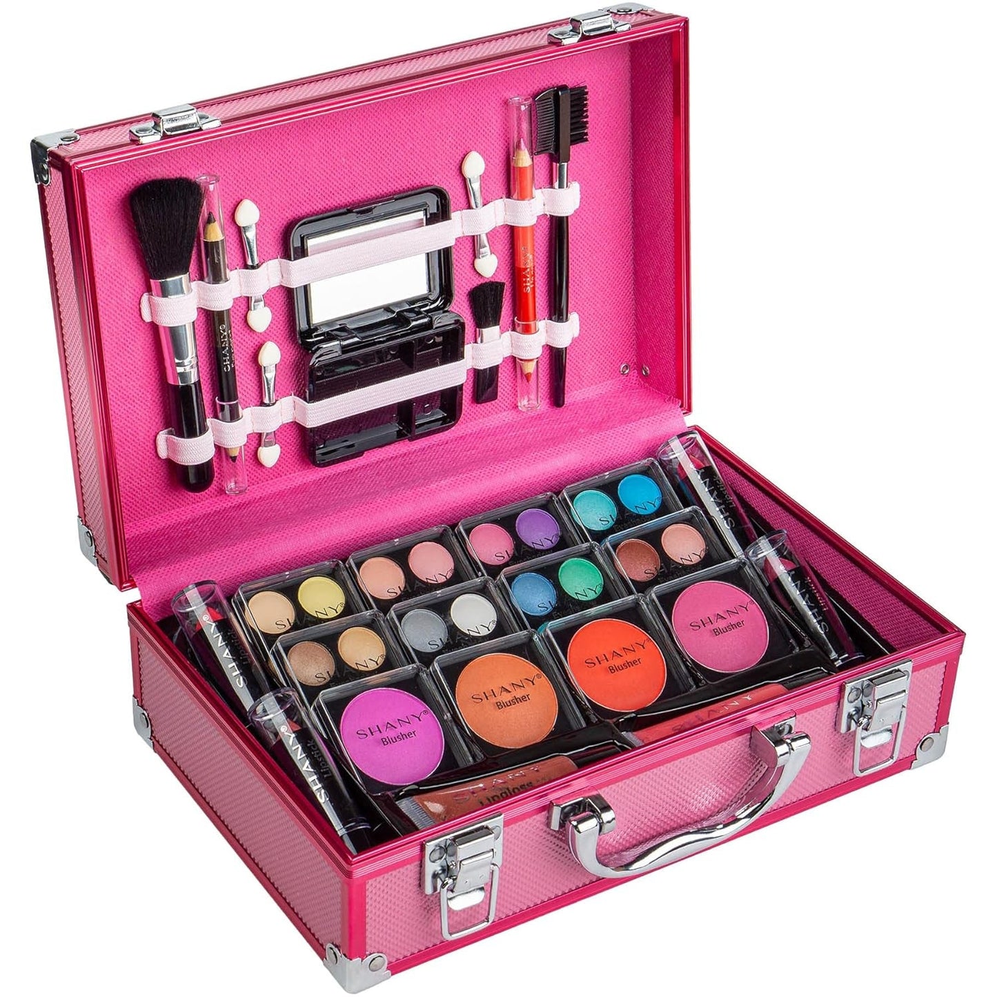 Carry All Make up Train Case with Pro Makeup Set, Beauty Brushes, Lipsticks, Eye Shadows, Blushes, Powders, and More - Reusable Cosmetics Storage Organizer - Premium Gift Packaging - Pink - RELUX.STORE
