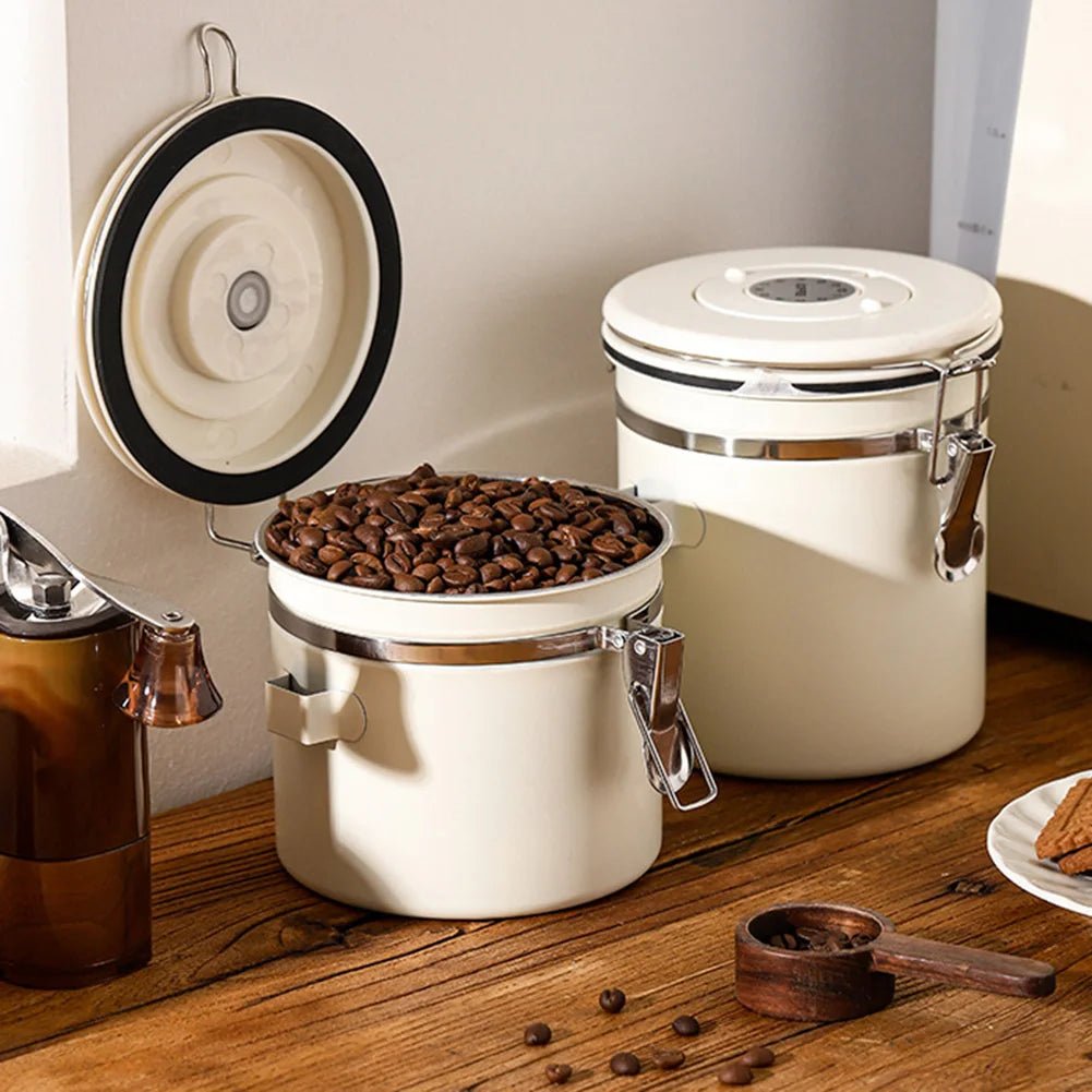 Coffee Beans Vacuum Sealed Jug,Stainless Steel Food Airtight Container for Kitchenware,Portable Grain Storage Can for Kitchen - RELUX.STORE