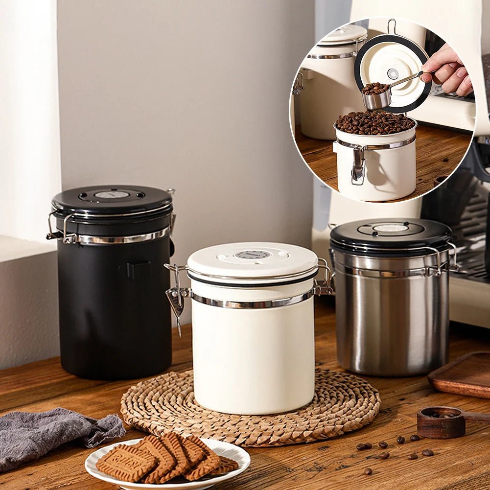 Coffee Beans Vacuum Sealed Jug,Stainless Steel Food Airtight Container for Kitchenware,Portable Grain Storage Can for Kitchen - RELUX.STORE