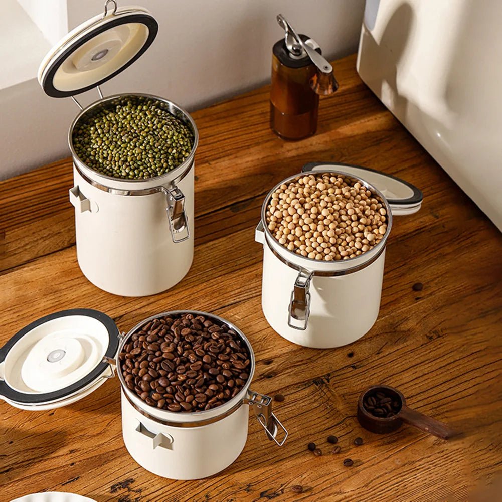Coffee Beans Vacuum Sealed Jug,Stainless Steel Food Airtight Container for Kitchenware,Portable Grain Storage Can for Kitchen - RELUX.STORE