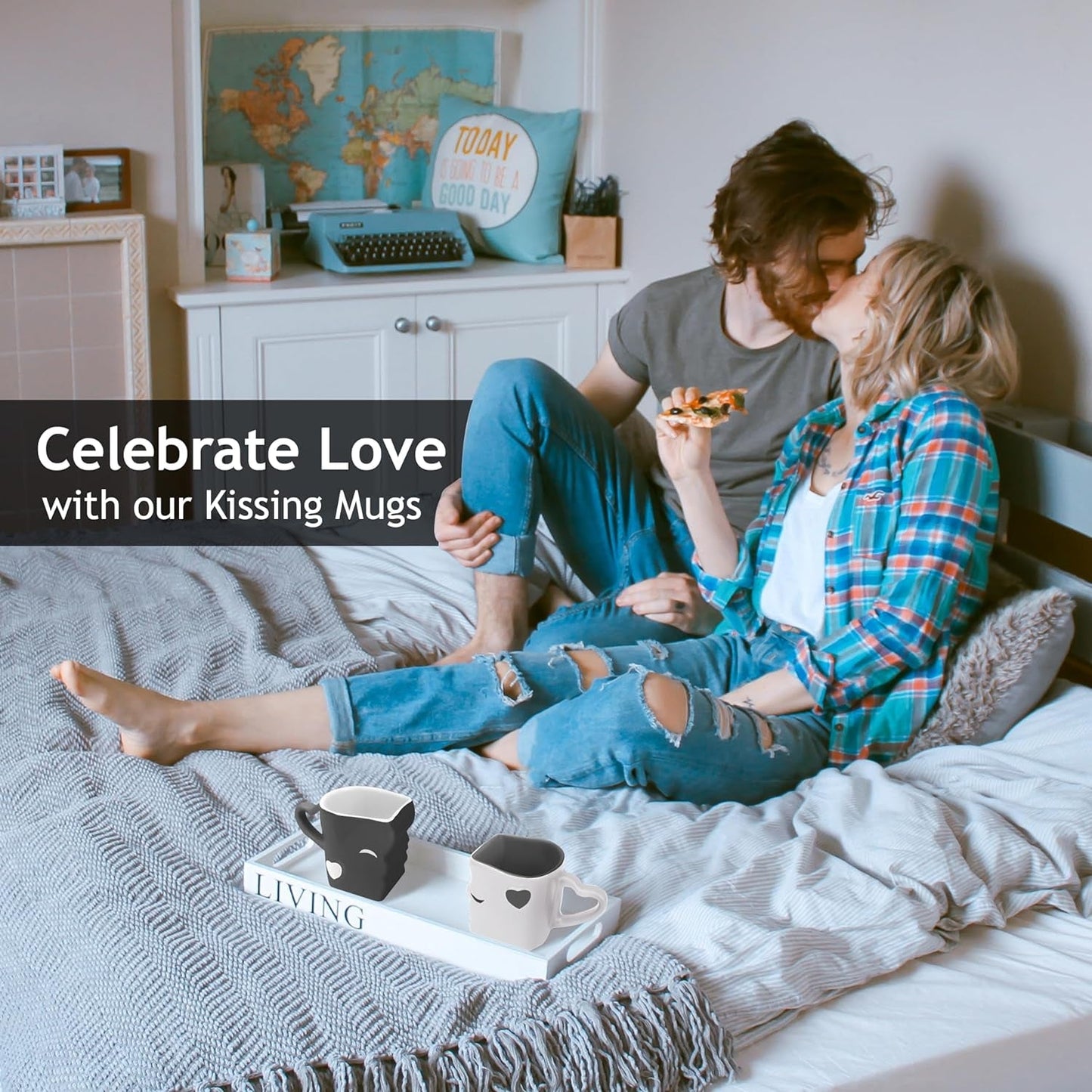 Coffee Mugs Kissing Mugs Set – Ceramic Mug Pair with Gift Box | Romantic Gray Coffee Cup Set for Couples - RELUX.STORE
