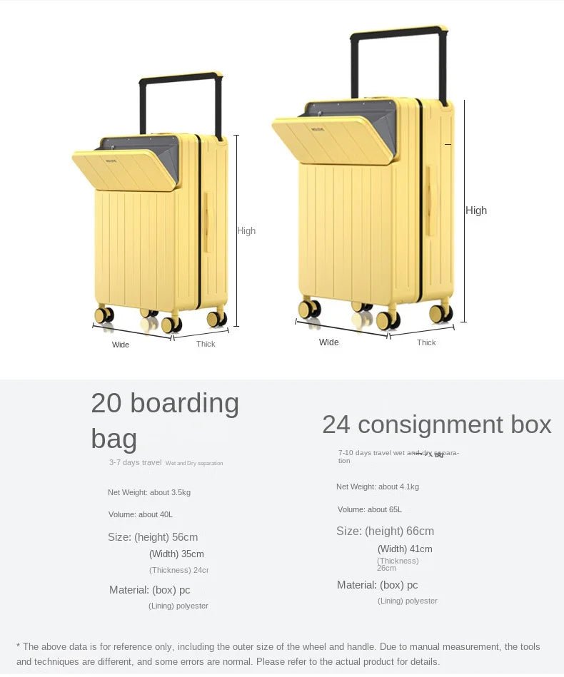 COLENARA 20"22"24"26 Inch Suitcase Box New Universal Multifunctional Front Open Trolley Case Boarding Box Large Capacity Luggage - RELUX.STORECOLENARA 20"22"24"26 Inch Suitcase Box New Universal Multifunctional Front Open Trolley Case Boarding Box Large Capacity Luggage
