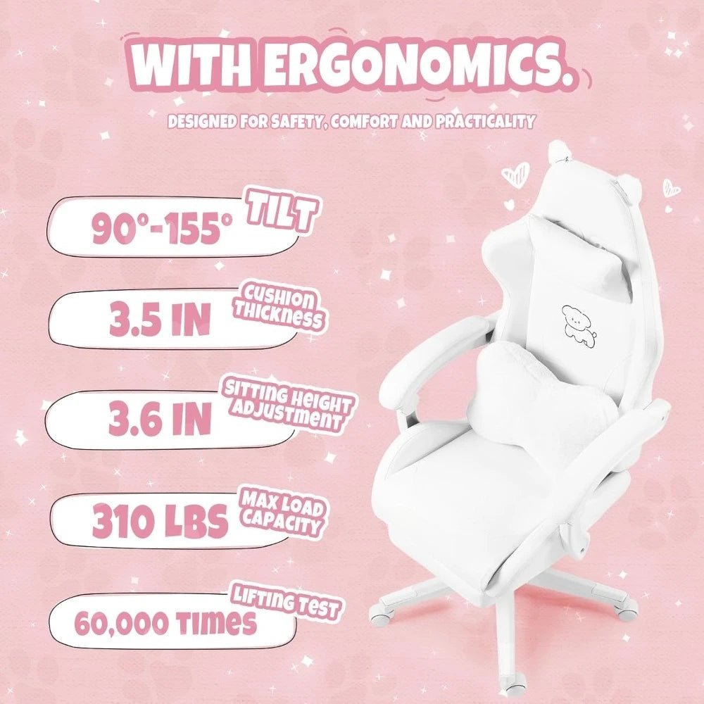 "Cute Gaming Chair with Lumbar Cushion & Decorative Ears – Ergonomic Reclining PC Game Chair with Footrest" - RELUX.STORE