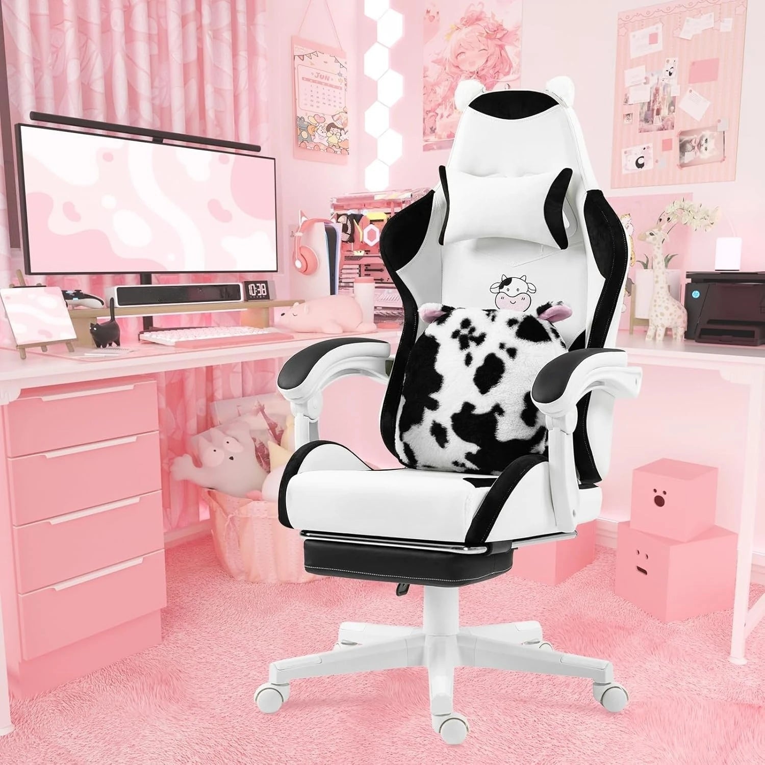 "Cute Gaming Chair with Lumbar Cushion & Decorative Ears – Ergonomic Reclining PC Game Chair with Footrest" - RELUX.STORE