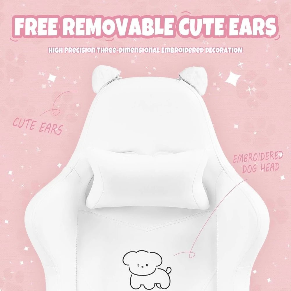 "Cute Gaming Chair with Lumbar Cushion & Decorative Ears – Ergonomic Reclining PC Game Chair with Footrest" - RELUX.STORE