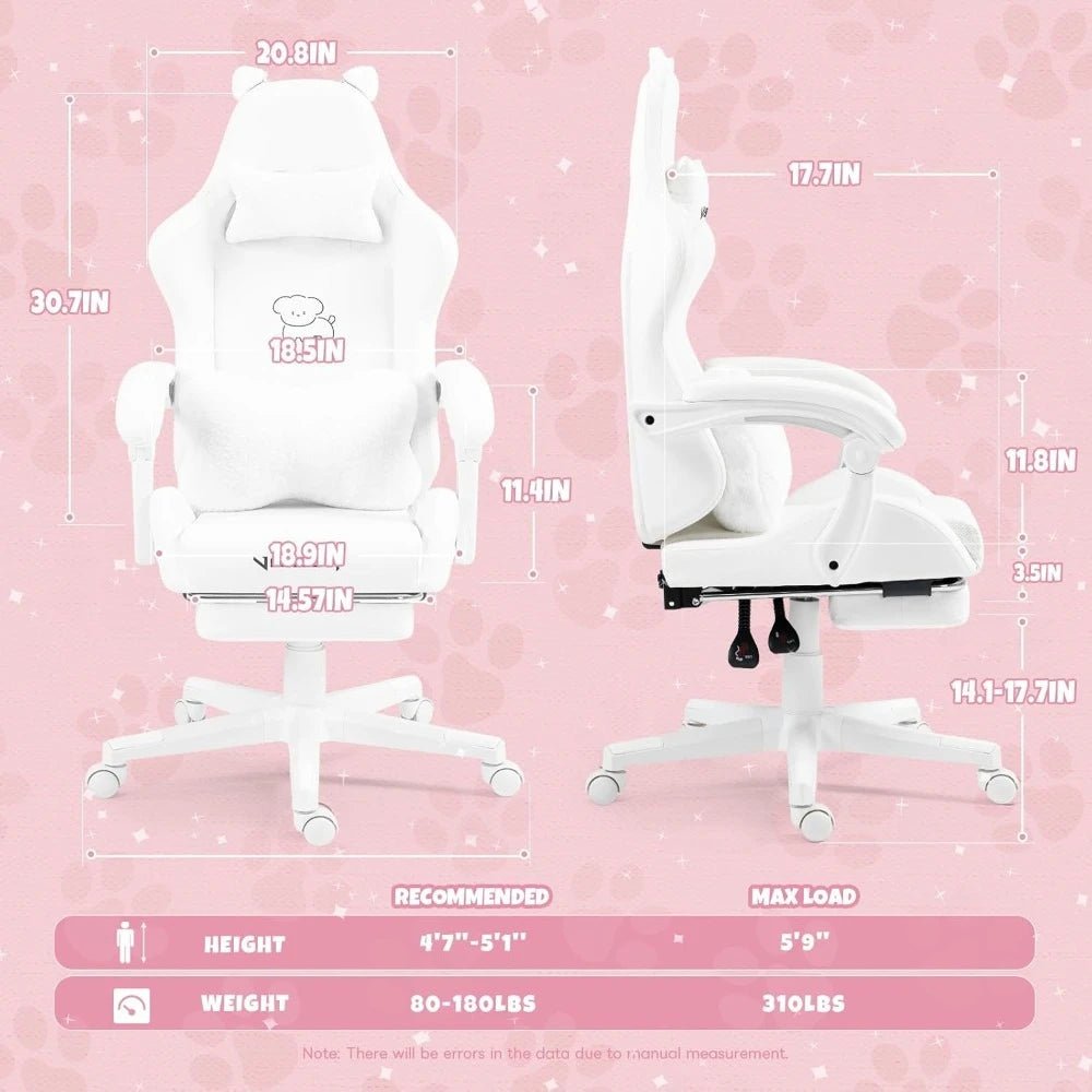 "Cute Gaming Chair with Lumbar Cushion & Decorative Ears – Ergonomic Reclining PC Game Chair with Footrest" - RELUX.STORE