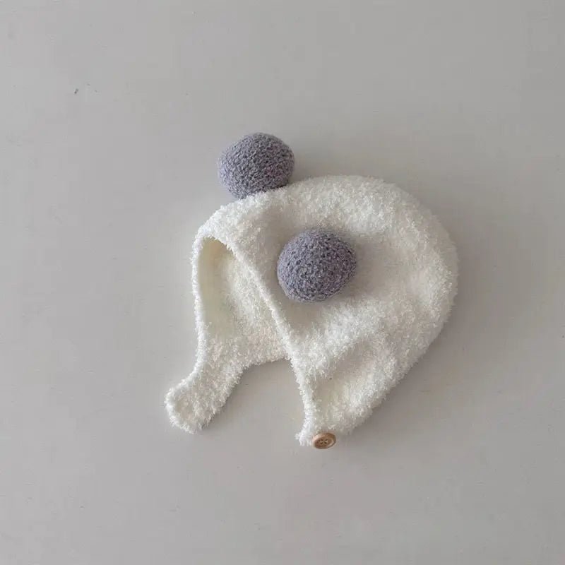 Cute Winter Warm Kids Girl Boys Baby Hats Fleece Wool Hemming Caps with Ball Solid Wool Ear Protection Hats Soft Newborn Bonnet - RELUX.STORECute Winter Warm Kids Girl Boys Baby Hats Fleece Wool Hemming Caps with Ball Solid Wool Ear Protection Hats Soft Newborn Bonnet