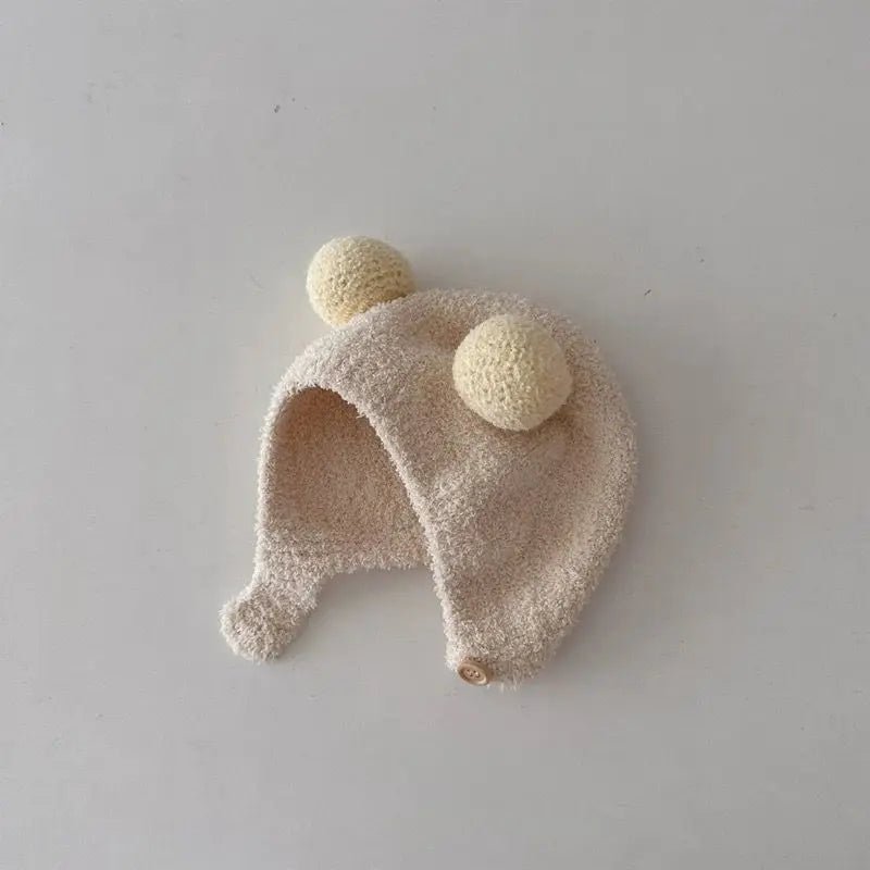 Cute Winter Warm Kids Girl Boys Baby Hats Fleece Wool Hemming Caps with Ball Solid Wool Ear Protection Hats Soft Newborn Bonnet - RELUX.STORECute Winter Warm Kids Girl Boys Baby Hats Fleece Wool Hemming Caps with Ball Solid Wool Ear Protection Hats Soft Newborn Bonnet