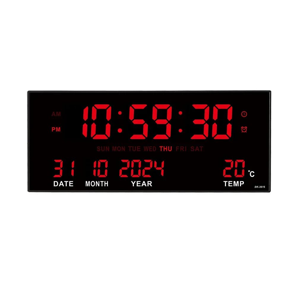 “Digital Large Wall Clock 14’’ – LED Display with Alarm, Temperature, Date & Calendar | 8 - Set Alarms, Electronic Plug - In Clock” ✅ - RELUX.STORE
