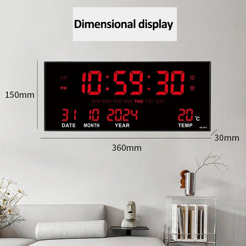 “Digital Large Wall Clock 14’’ – LED Display with Alarm, Temperature, Date & Calendar | 8 - Set Alarms, Electronic Plug - In Clock” ✅ - RELUX.STORE