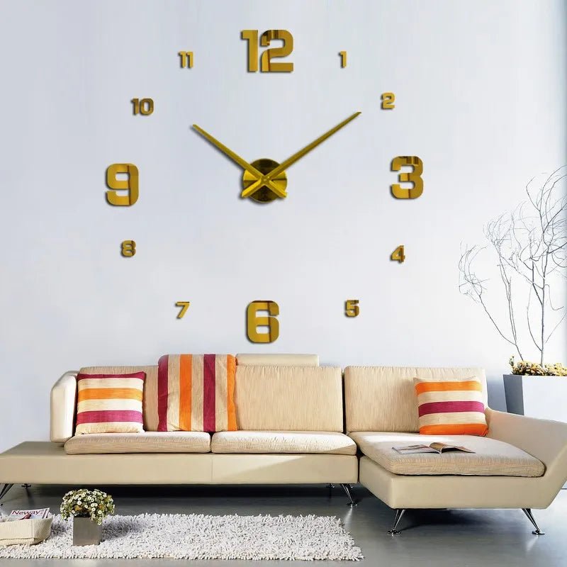 “DIY 3D Acrylic Mirror Wall Clock – Large Decorative Quartz Sticker Clock for Living Room | Customizable Logo, Single - Face Modern Design” - RELUX.STORE