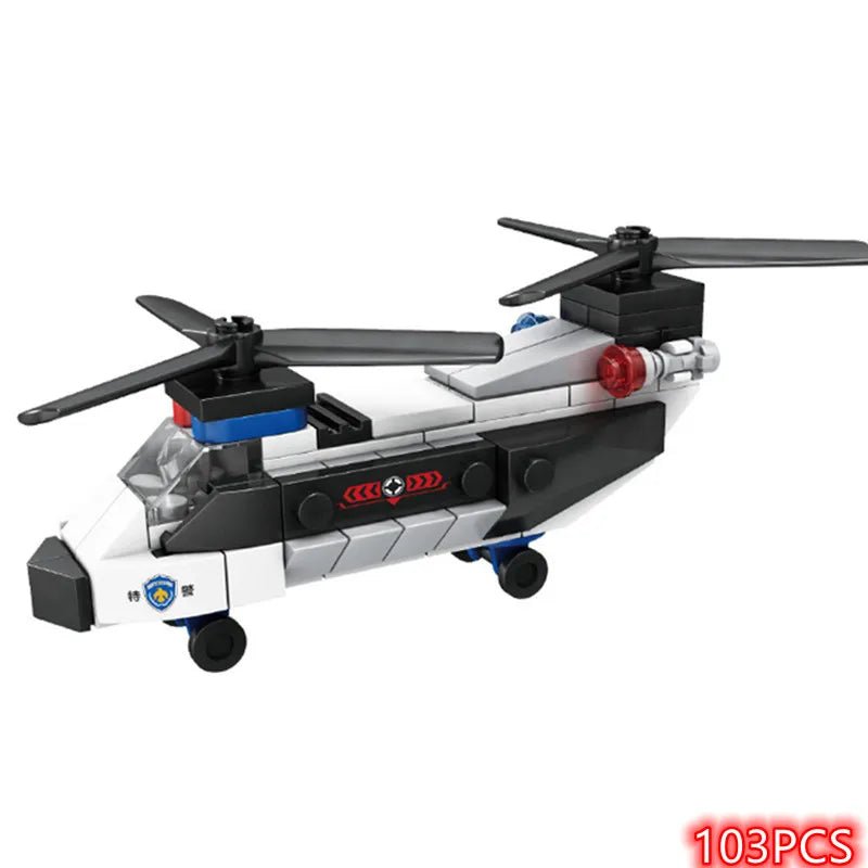 “DIY MOC City Police Car & Dual - Rotor Helicopter Building Blocks Kit – SWAT Super Vehicle & Famous City Model Bricks for Kids & Collectors” - RELUX.STORE