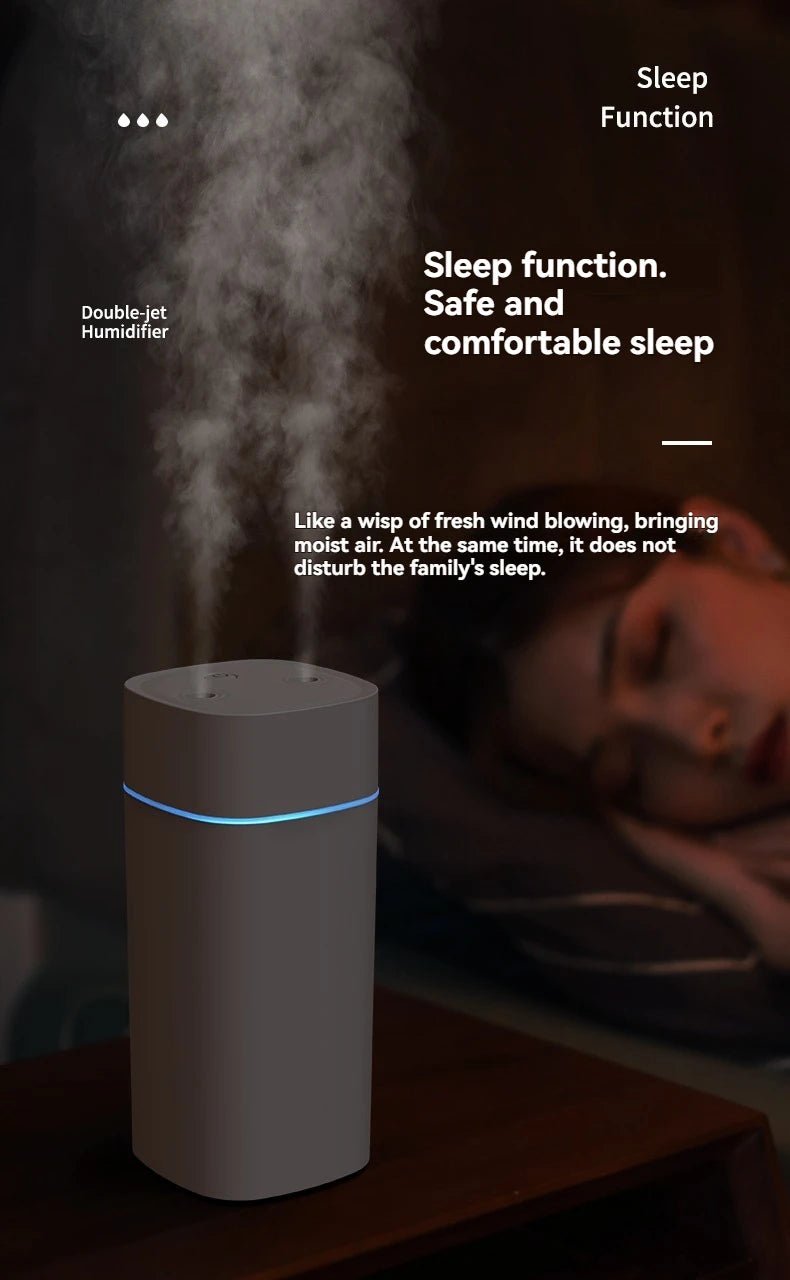 Dual - Nozzle USB Humidifier | 800ml/H Super Mist & Ultra Quiet | Car/Home Moisturizing Device - RELUX.STORE