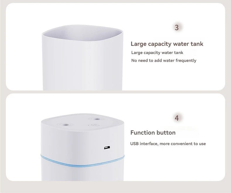 Dual - Nozzle USB Humidifier | 800ml/H Super Mist & Ultra Quiet | Car/Home Moisturizing Device - RELUX.STORE