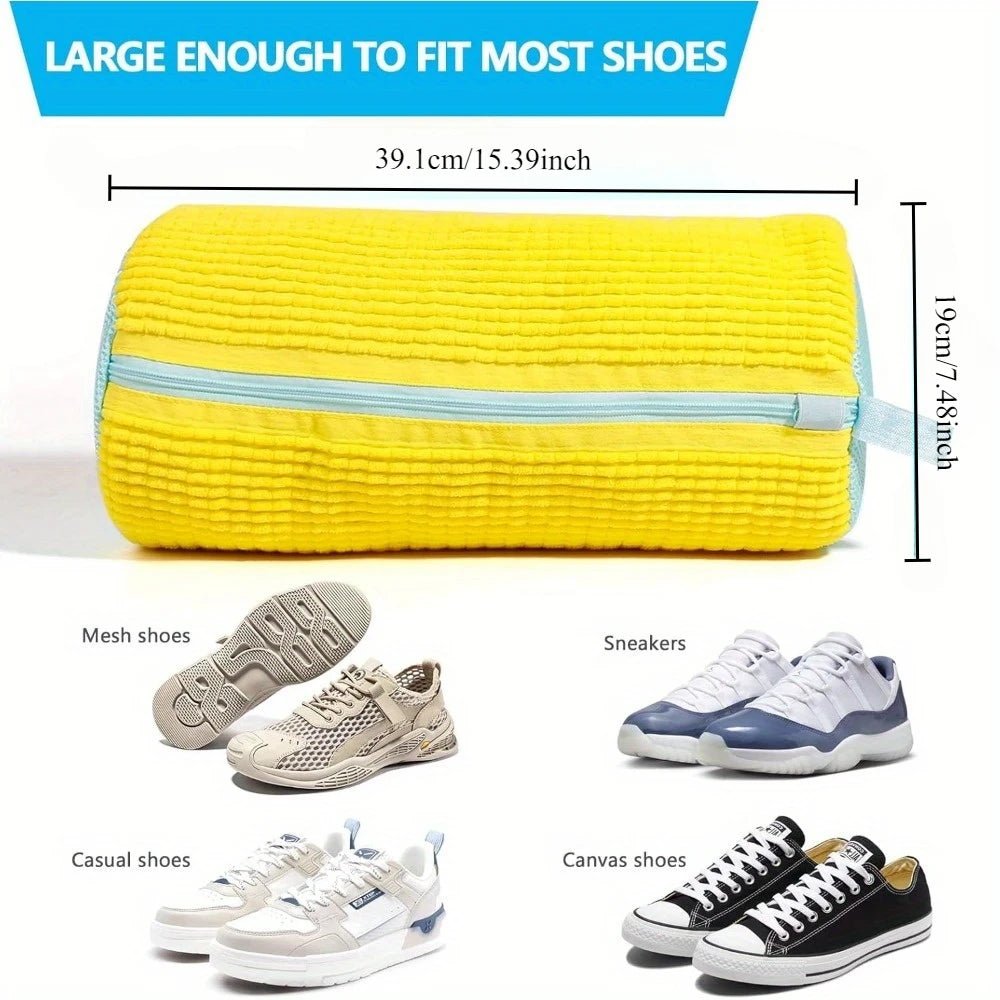 Durable Shoe Washing Machine Bag for All Shoe Types - Yellow with Blue Zipper,Ideal for Sneakers and Casual Shoes,Laundry Wash Bag - RELUX.STORE
