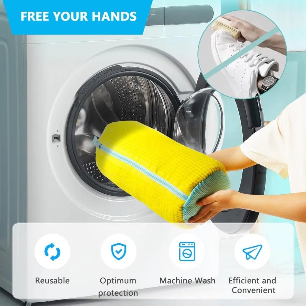 Durable Shoe Washing Machine Bag for All Shoe Types - Yellow with Blue Zipper,Ideal for Sneakers and Casual Shoes,Laundry Wash Bag - RELUX.STORE