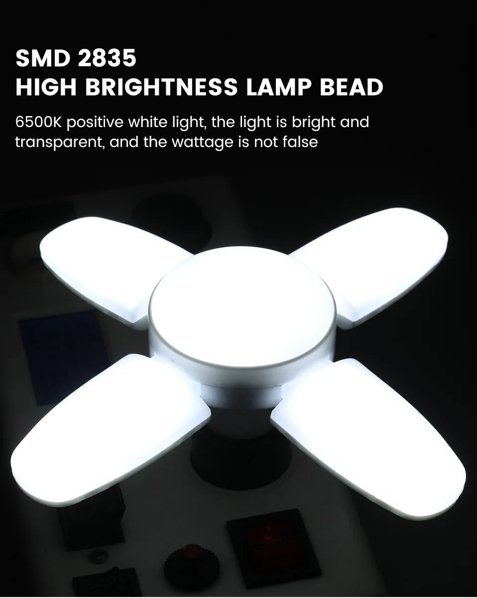 "E27 Fan - Shaped Foldable 28W LED Bulb – 6500K White Leaf Light for Home, Ceiling, Garage & Warehouse, AC110V/220V" - RELUX.STORE