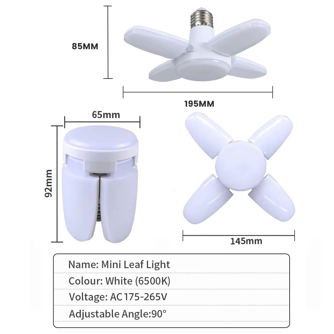 "E27 Fan - Shaped Foldable 28W LED Bulb – 6500K White Leaf Light for Home, Ceiling, Garage & Warehouse, AC110V/220V" - RELUX.STORE