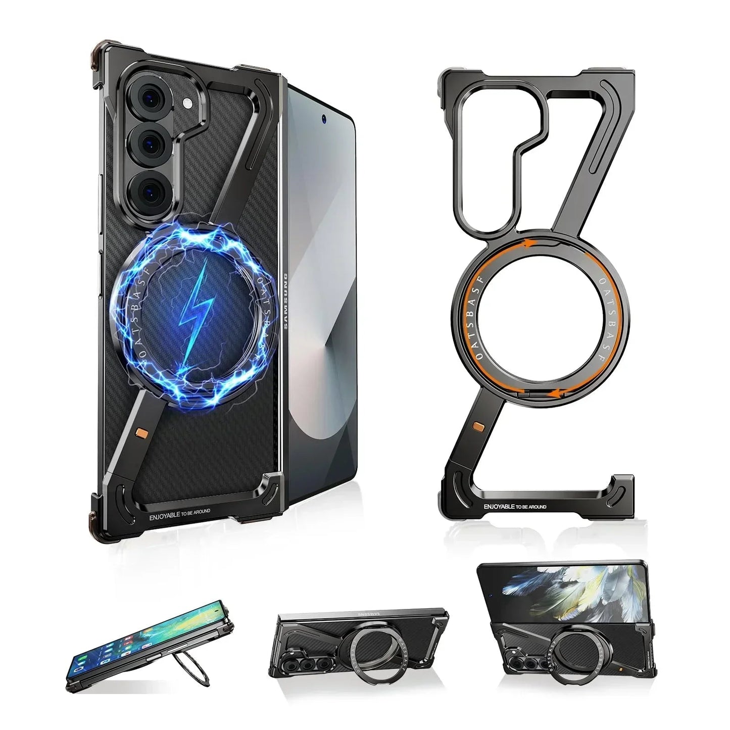 Eary Frameless Case for Samsung Galaxy Z Fold 7 – 360° Rotating Magnetic Stand, Metal Shockproof MagSafe Protector - RELUX.STORE
