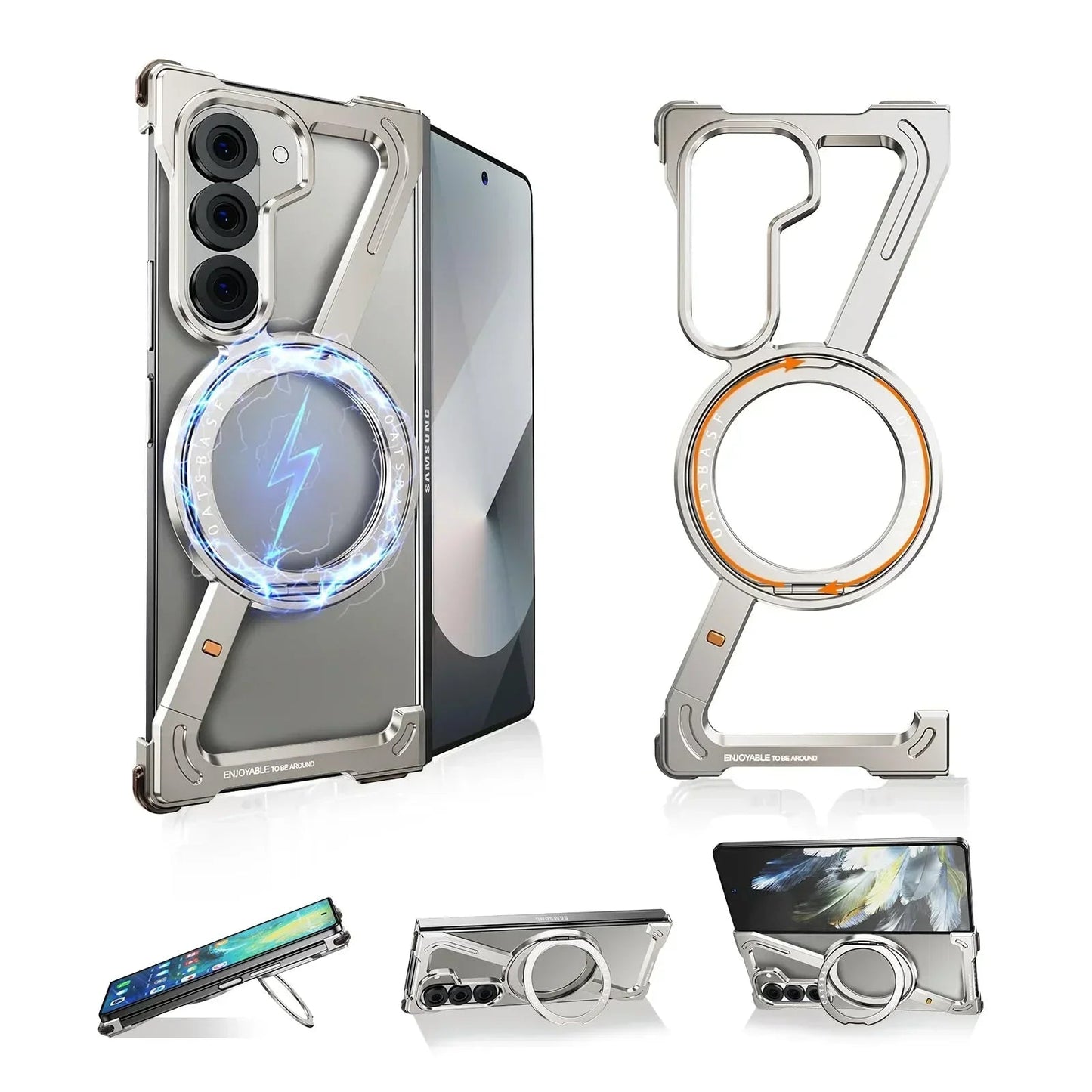 Eary Frameless Case for Samsung Galaxy Z Fold 7 – 360° Rotating Magnetic Stand, Metal Shockproof MagSafe Protector - RELUX.STORE