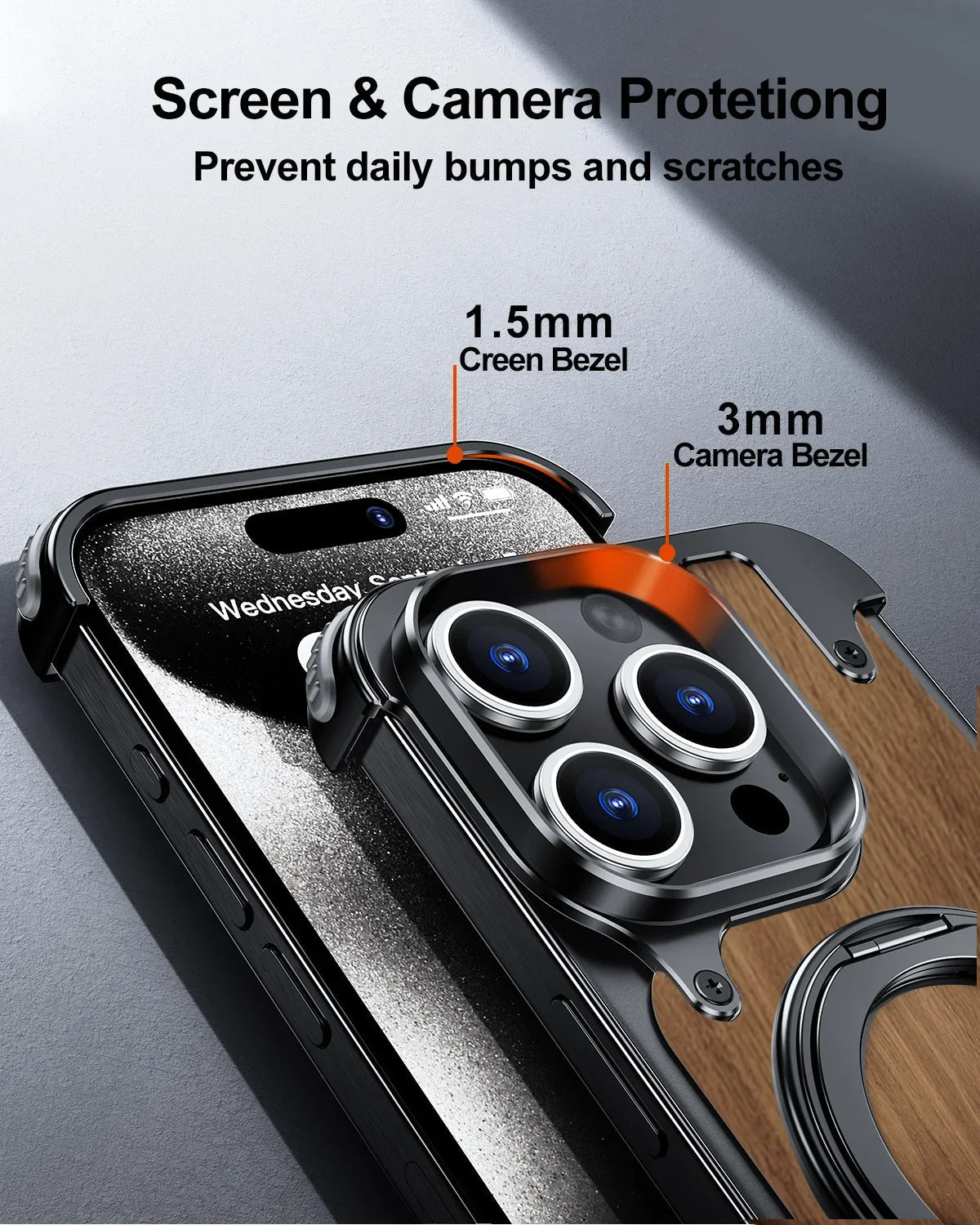 "Eary Natural Wood iPhone Case – Frameless MagSafe Phone Stand & Shockproof Protective Cover for iPhone 14/15/16 Pro Max" - RELUX.STORE