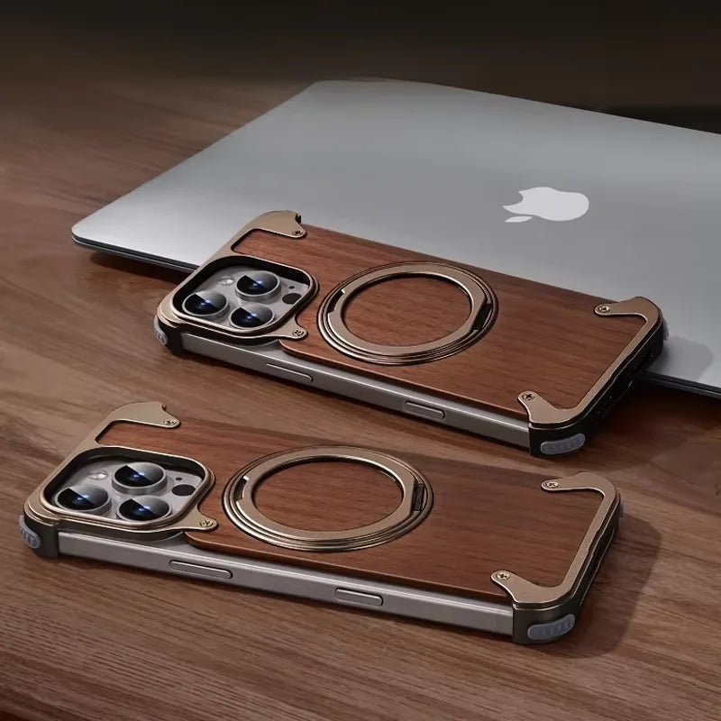 "Eary Natural Wood iPhone Case – Frameless MagSafe Phone Stand & Shockproof Protective Cover for iPhone 14/15/16 Pro Max" - RELUX.STORE