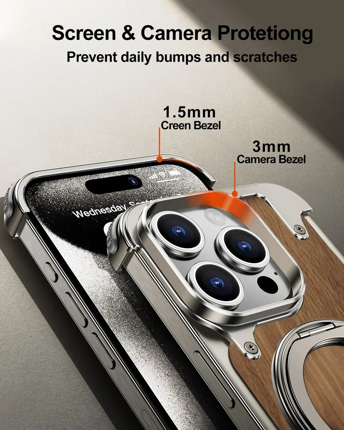 "Eary Natural Wood iPhone Case – Frameless MagSafe Phone Stand & Shockproof Protective Cover for iPhone 14/15/16 Pro Max" - RELUX.STORE