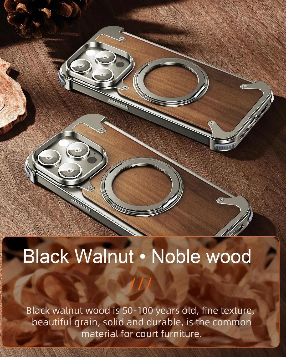 "Eary Natural Wood iPhone Case – Frameless MagSafe Phone Stand & Shockproof Protective Cover for iPhone 14/15/16 Pro Max" - RELUX.STORE