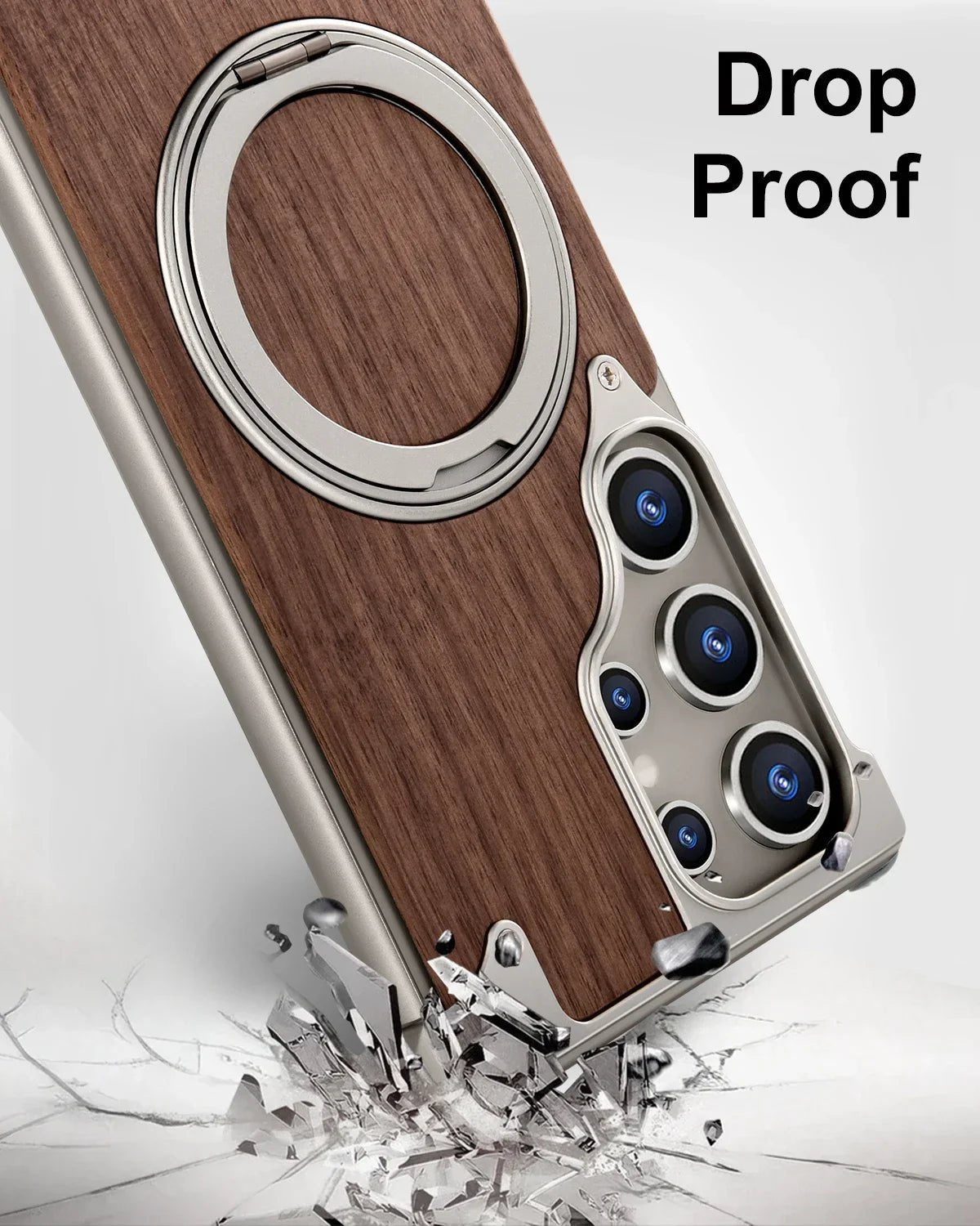 Eary Solid Wood Phone Case for Samsung Galaxy S25/S24 Ultra – Magsafe Compatible, 360° Rotation Kickstand, Frameless Protective Shell - RELUX.STORE