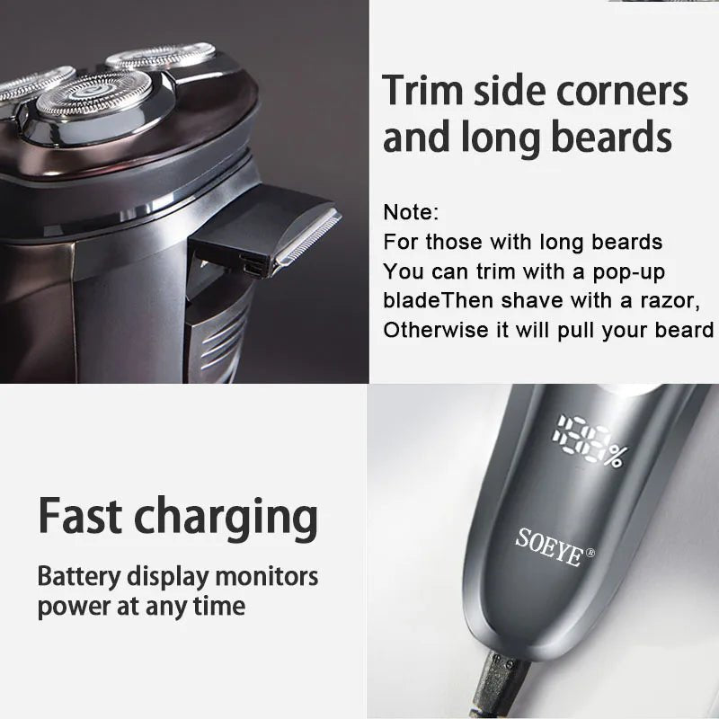 Electric Shaver for Men'S Electric Shaver Smart Razor for Beard Timmer IPX7 Waterproof Wet and Dry Shaving Machine Men Shaver - RELUX.STORE