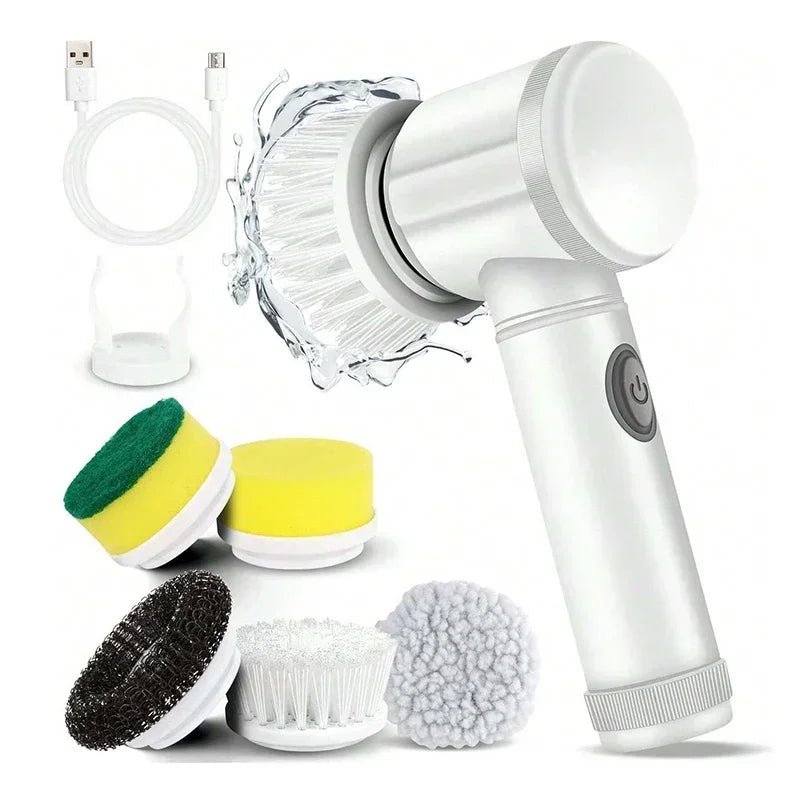 Electric Spin Scrubber Cordless Spin Scrubber with 5 Replaceable Brush Heads and Adjustable Extension Handle,5 in 1CleaningBrush - RELUX.STORE