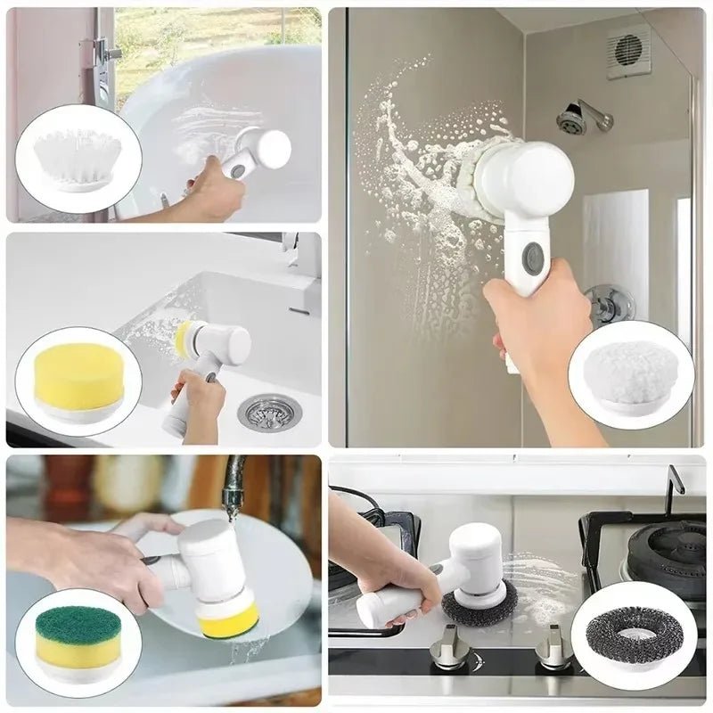 Electric Spin Scrubber Cordless Spin Scrubber with 5 Replaceable Brush Heads and Adjustable Extension Handle,5 in 1CleaningBrush - RELUX.STORE