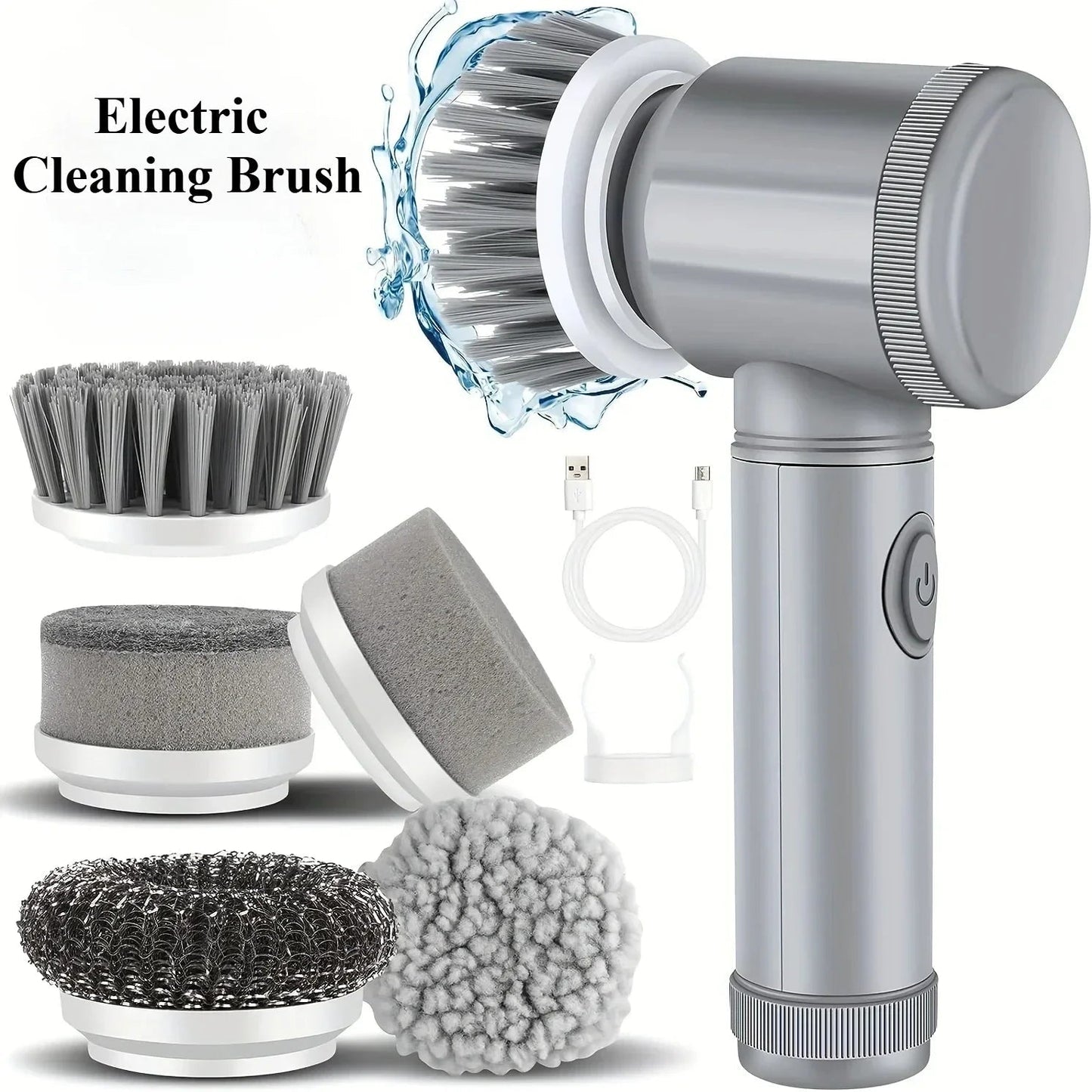 Electric Spin Scrubber Cordless Spin Scrubber with 5 Replaceable Brush Heads and Adjustable Extension Handle,5 in 1CleaningBrush - RELUX.STORE