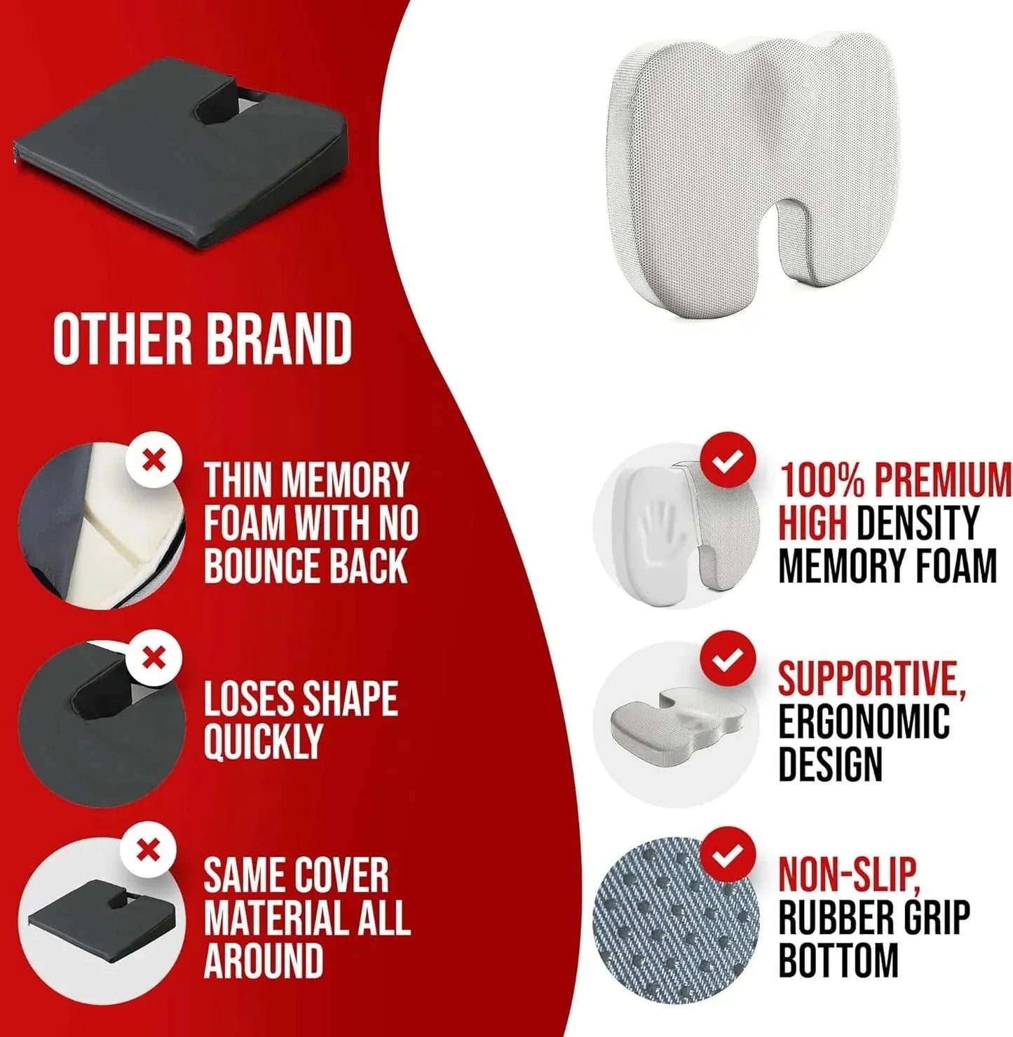 “Ergonomic Memory Foam Office Seat Cushion – Non - Slip Hemorrhoid & Tailbone Pain Relief Pillow for Long Sitting, Students & Office Chairs | Comfort Support by Relux.Store” - RELUX.STORE