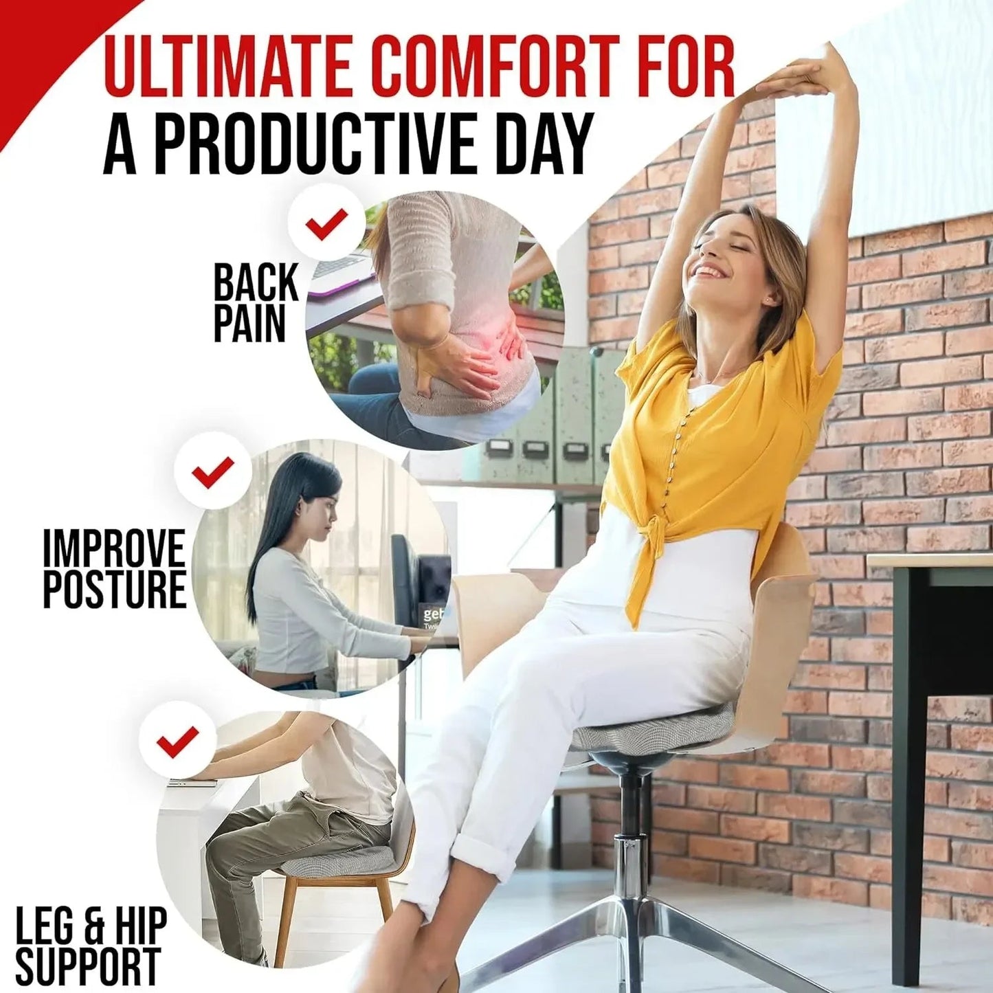 “Ergonomic Memory Foam Office Seat Cushion – Non - Slip Hemorrhoid & Tailbone Pain Relief Pillow for Long Sitting, Students & Office Chairs | Comfort Support by Relux.Store” - RELUX.STORE