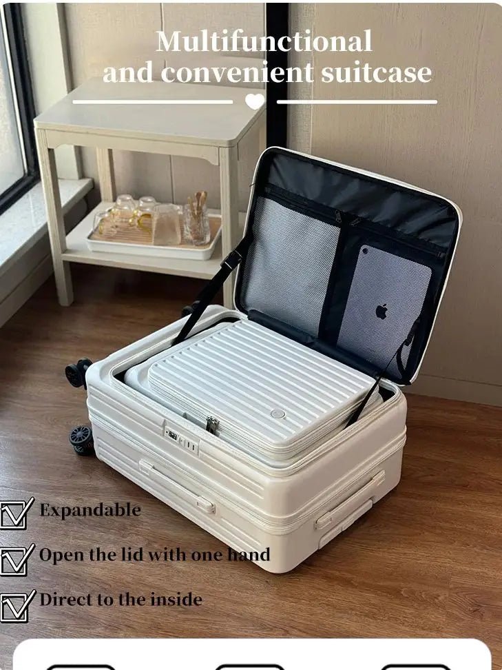 Expandable Hard - Side Trolley Luggage Set with Side Opening - Carry - On & Checked Suitcases, Anti - Shock & Password Lock - RELUX.STOREExpandable Hard - Side Trolley Luggage Set with Side Opening - Carry - On & Checked Suitcases, Anti - Shock & Password Lock