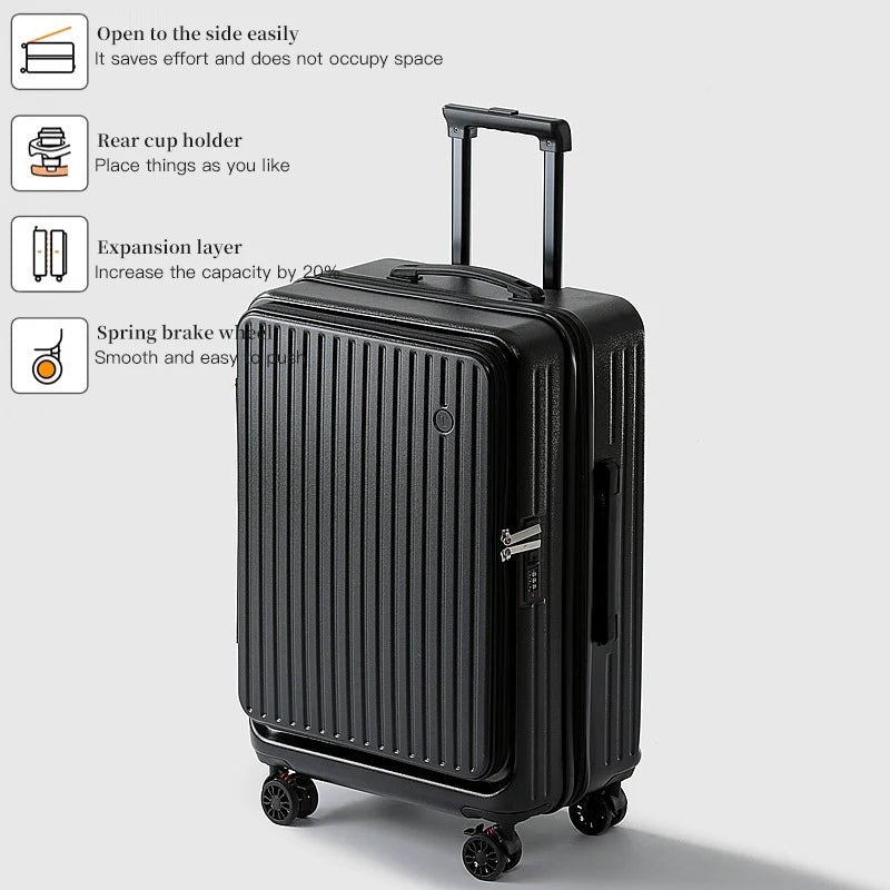 Expandable Hard - Side Trolley Luggage Set with Side Opening - Carry - On & Checked Suitcases, Anti - Shock & Password Lock - RELUX.STOREExpandable Hard - Side Trolley Luggage Set with Side Opening - Carry - On & Checked Suitcases, Anti - Shock & Password Lock